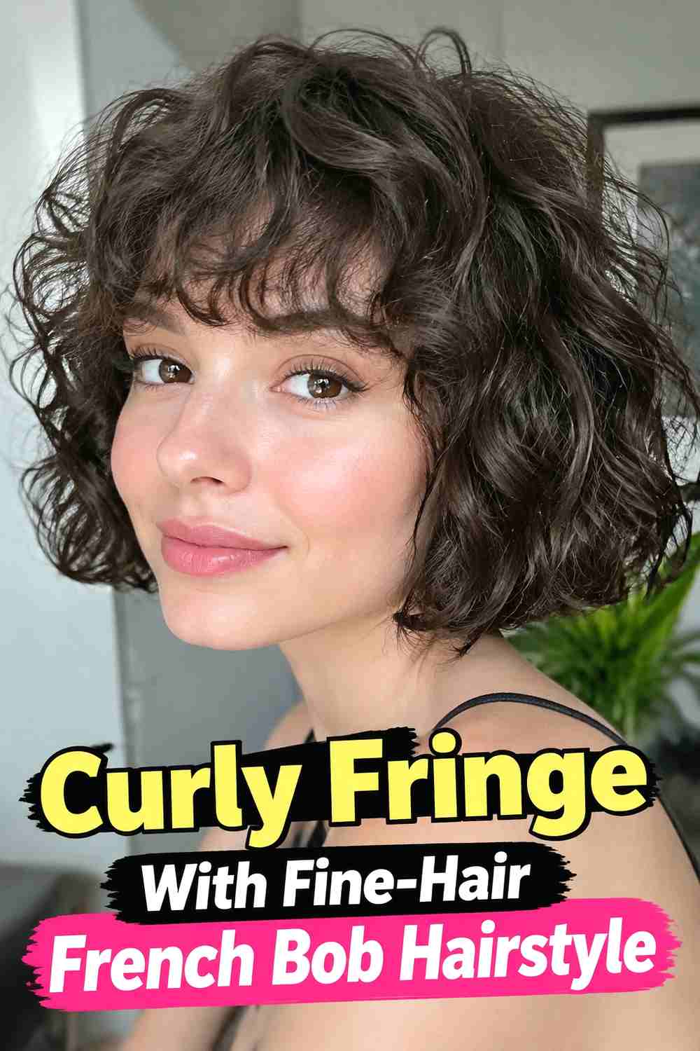 9. Curly Fringe With Fine Hair French Bob Hairstyle