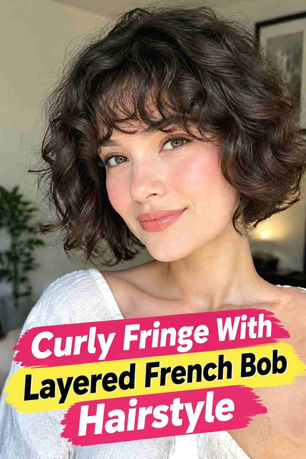 11. Curly Fringe With Layered French Bob Hairstyle