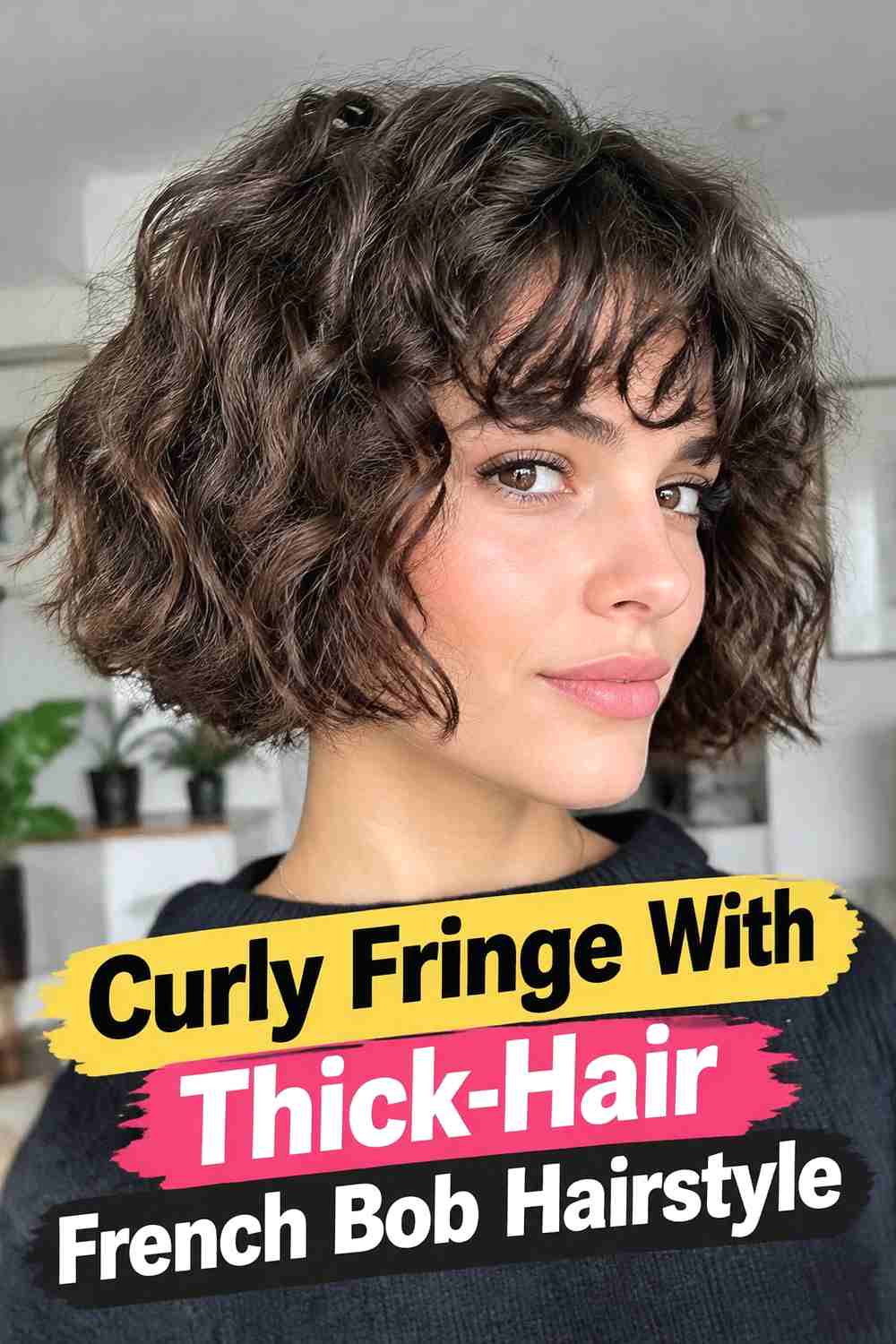 10. Curly Fringe With Thick Hair French Bob Hairstyle