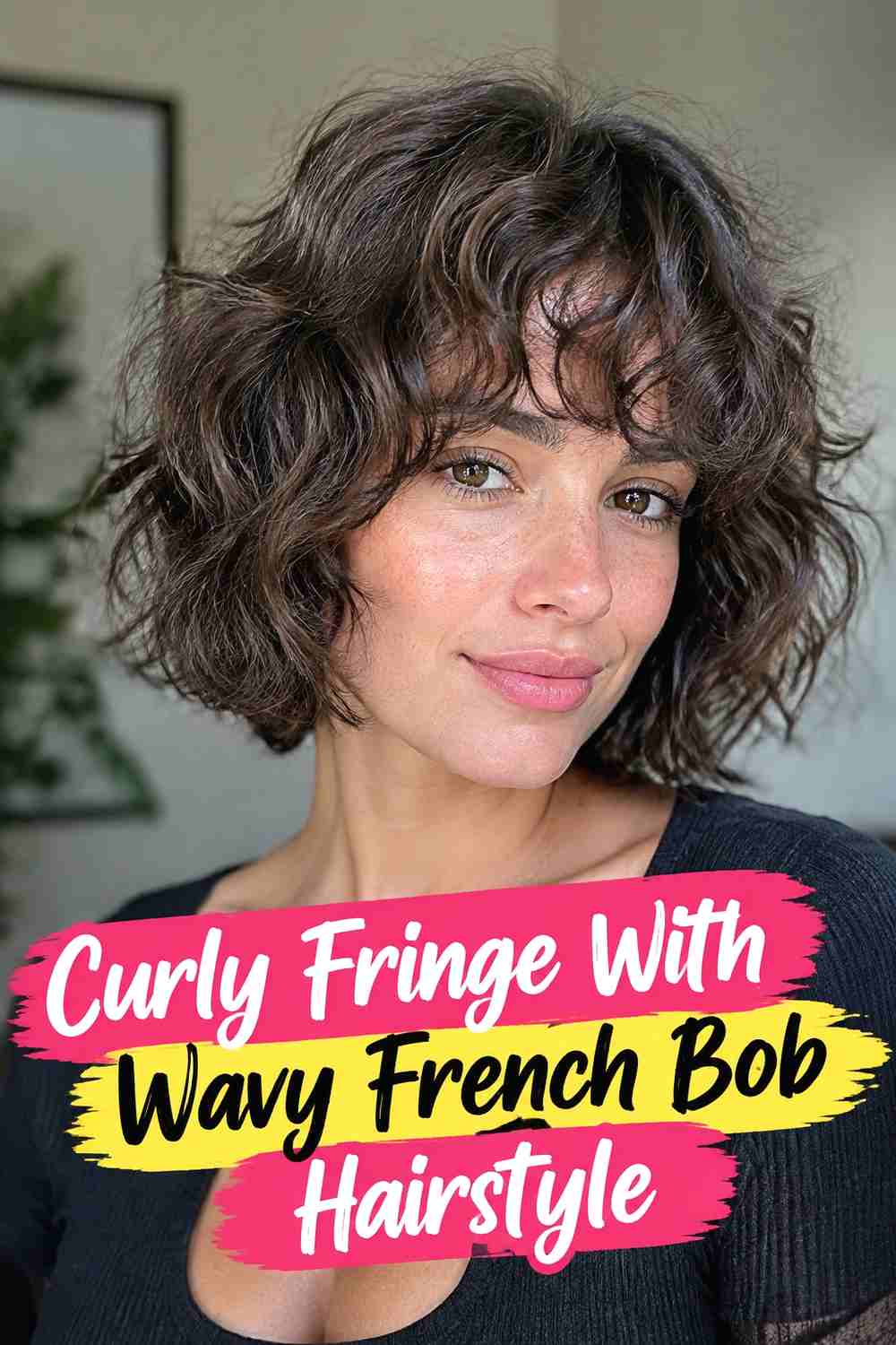 8. Curly Fringe With Wavy French Bob Hairstyle