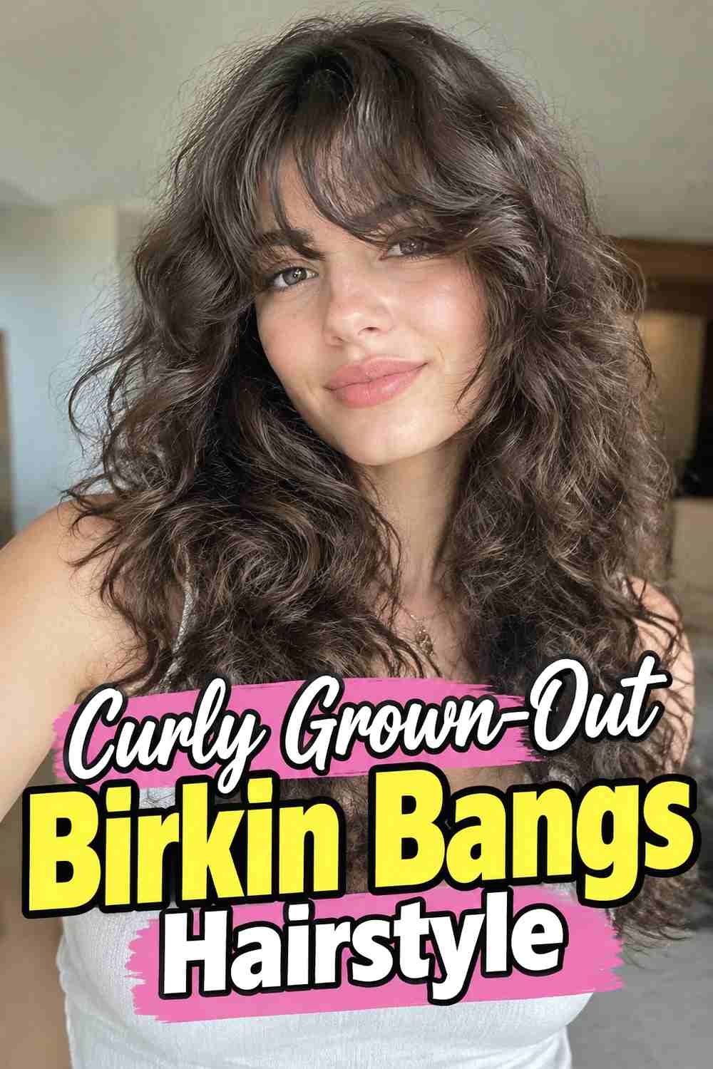 7. Curly Grown Out Birkin Bangs Hairstyle