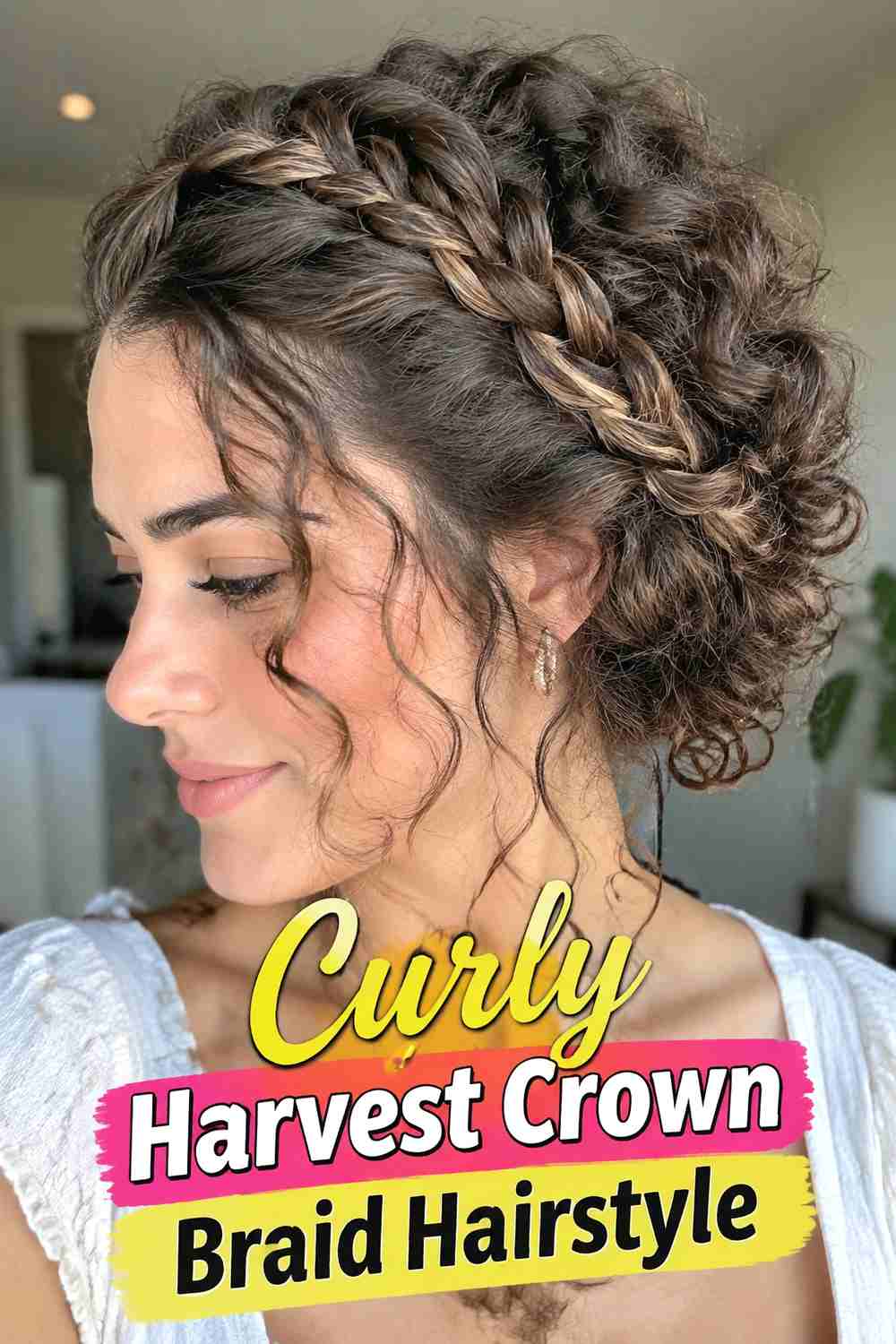 6. Curly Harvest Crown Braid Hairstyle