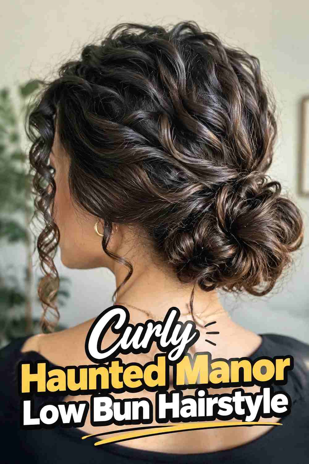 13. Curly Haunted Manor Low Bun Hairstyle