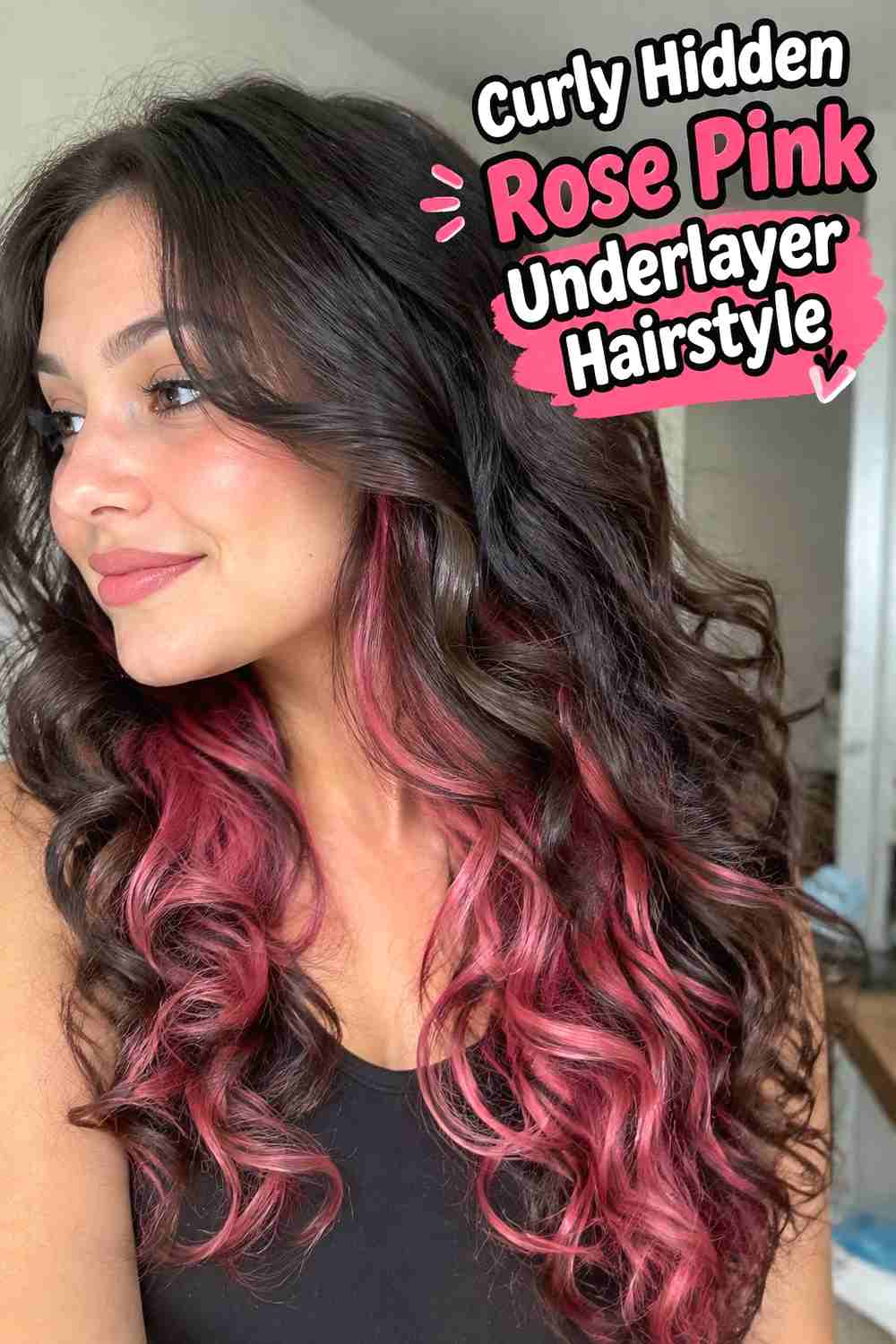 7. Curly Hidden Rose Pink Underlayer Hairstyle