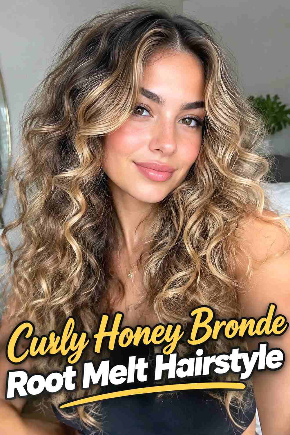 9. Curly Honey Bronde Root Melt Hairstyle