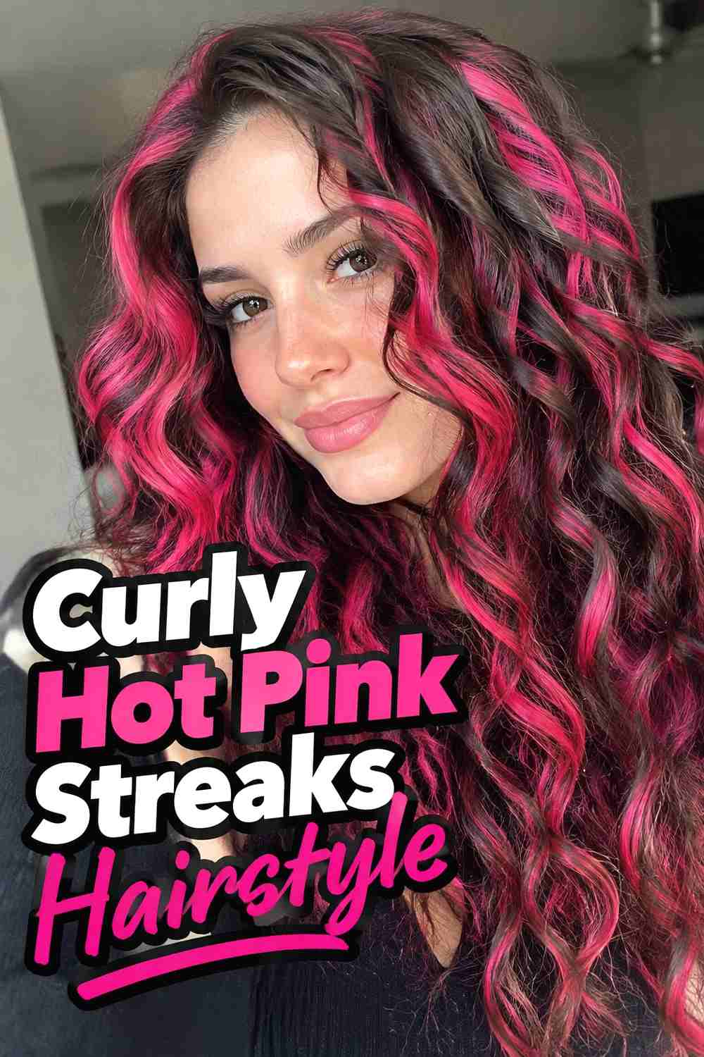 9. Curly Hot Pink Streaks Hairstyle