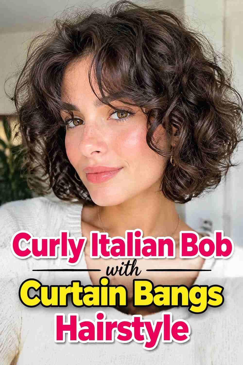 4. Curly Italian Bob With Curtain Bangs Hairstyle