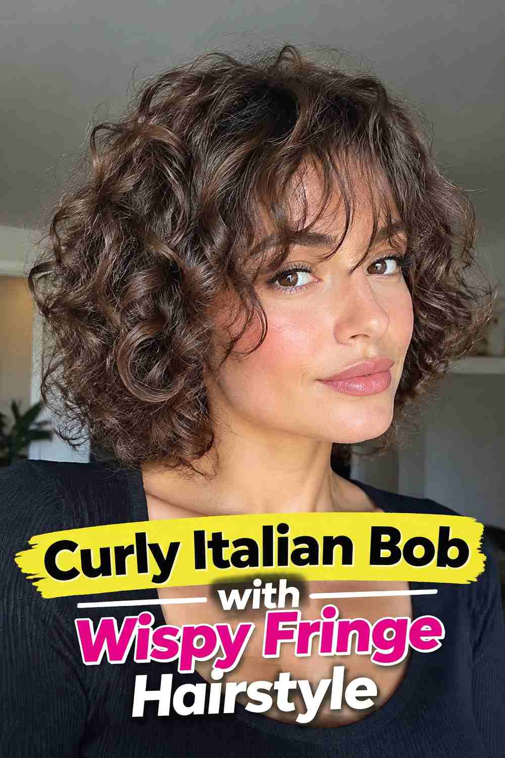 5. Curly Italian Bob With Wispy Fringe Hairstyle