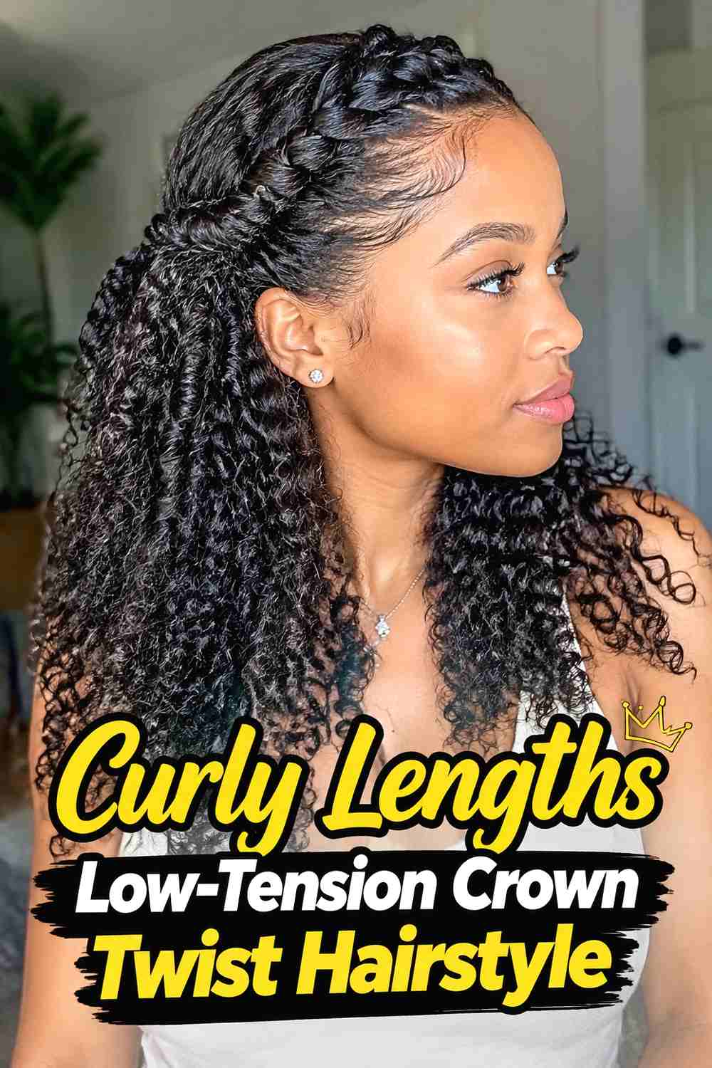 9. Curly Lengths Low Tension Crown Twist Hairstyle