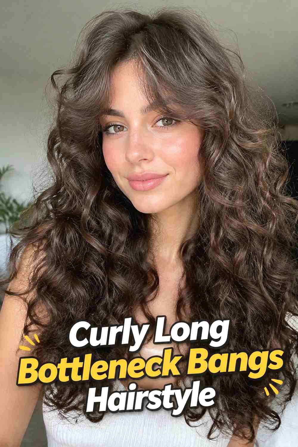 7. Curly Long Bottleneck Bangs Hairstyle