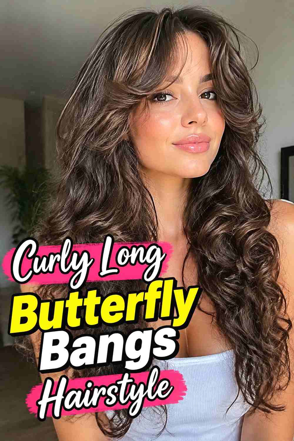 8. Curly Long Butterfly Bangs Hairstyle
