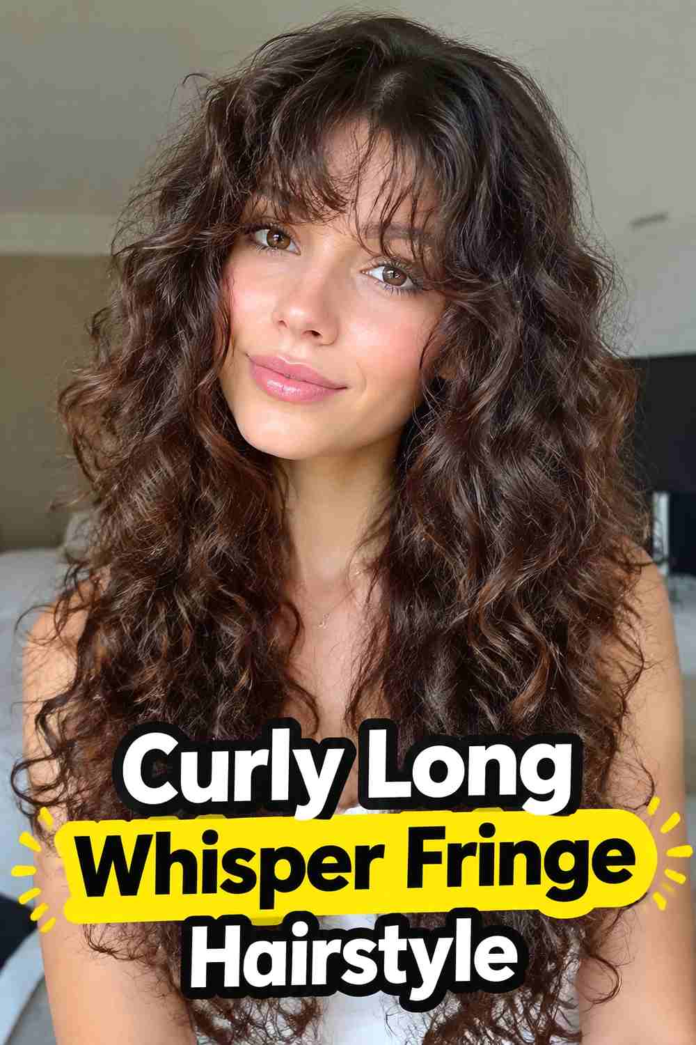 7. Curly Long Whisper Fringe Hairstyle