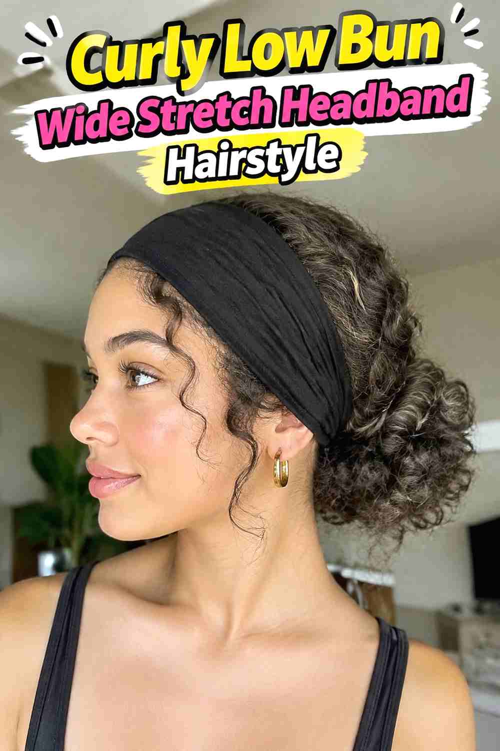 9. Curly Low Bun Wide Stretch Headband Hairstyle