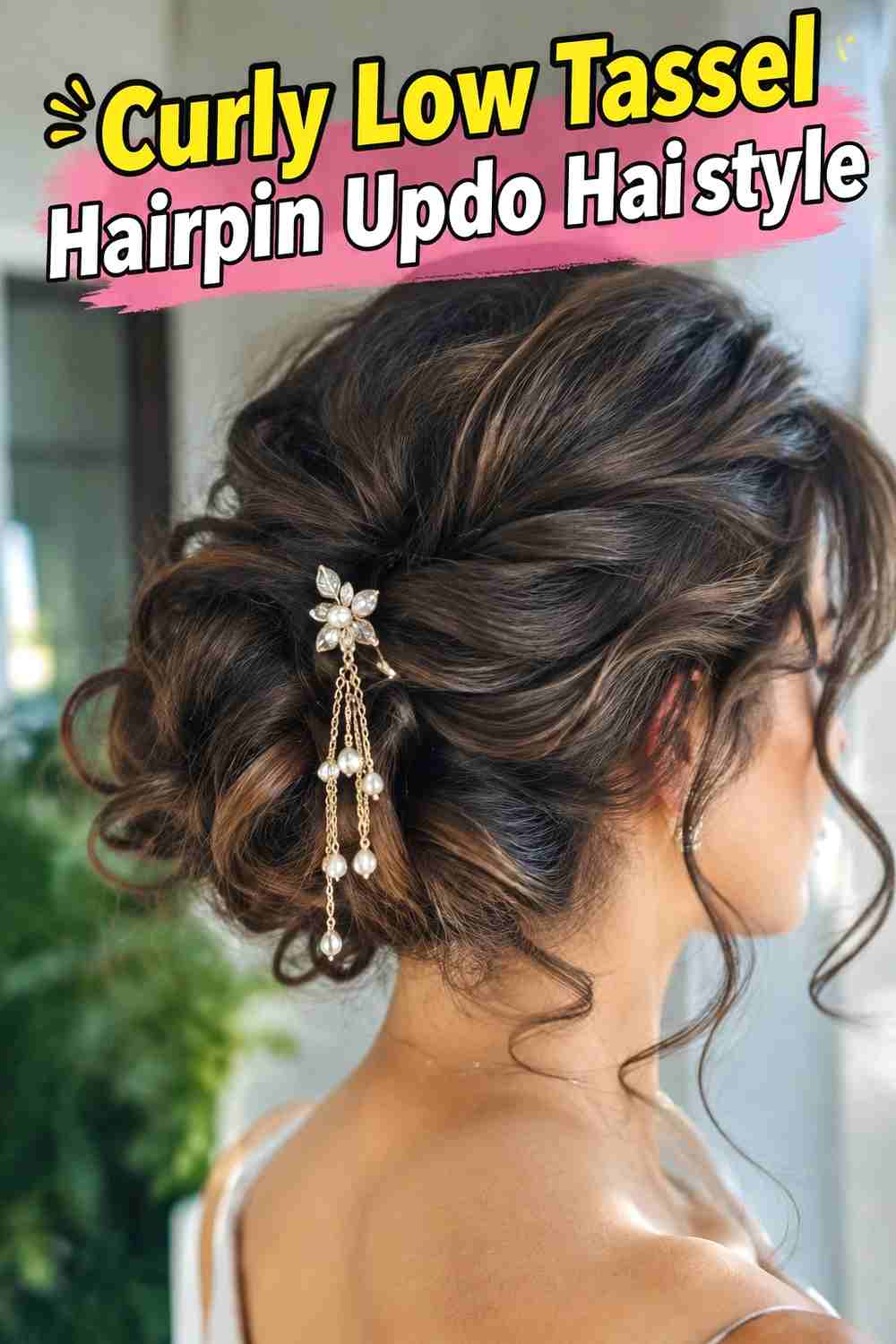14. Curly Low Tassel Hairpin Updo Hairstyle