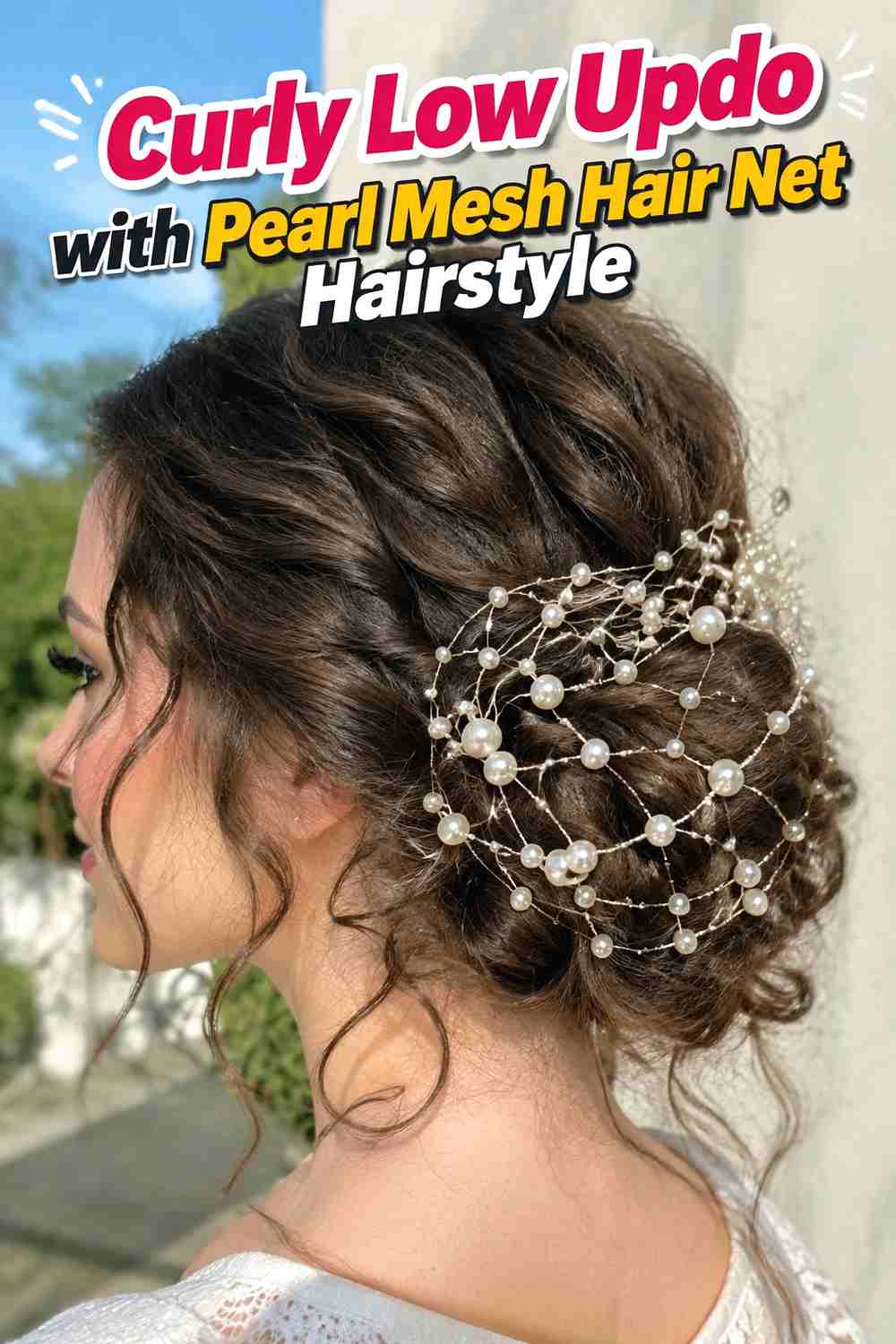 16. Curly Low Updo With Pearl Mesh Hair Net Hairstyle