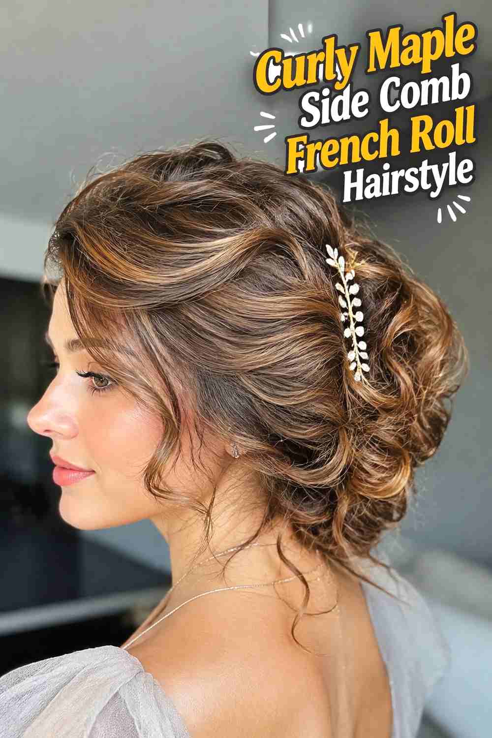7. Curly Maple Side Comb French Roll Hairstyle