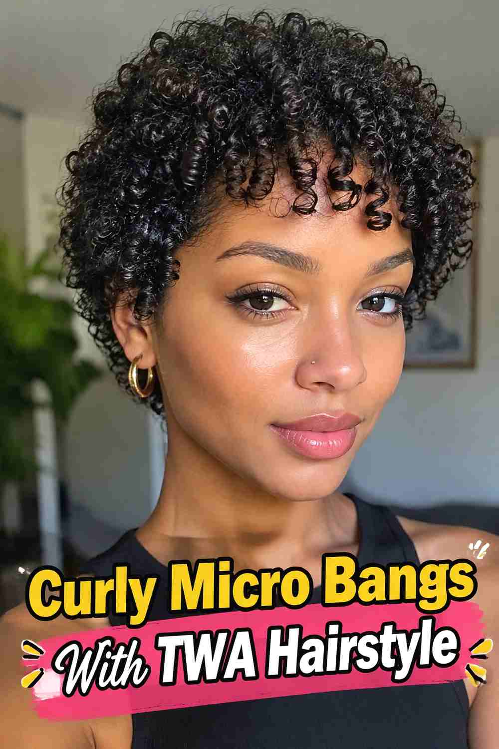 7. Curly Micro Bangs With Twa Hairstyle