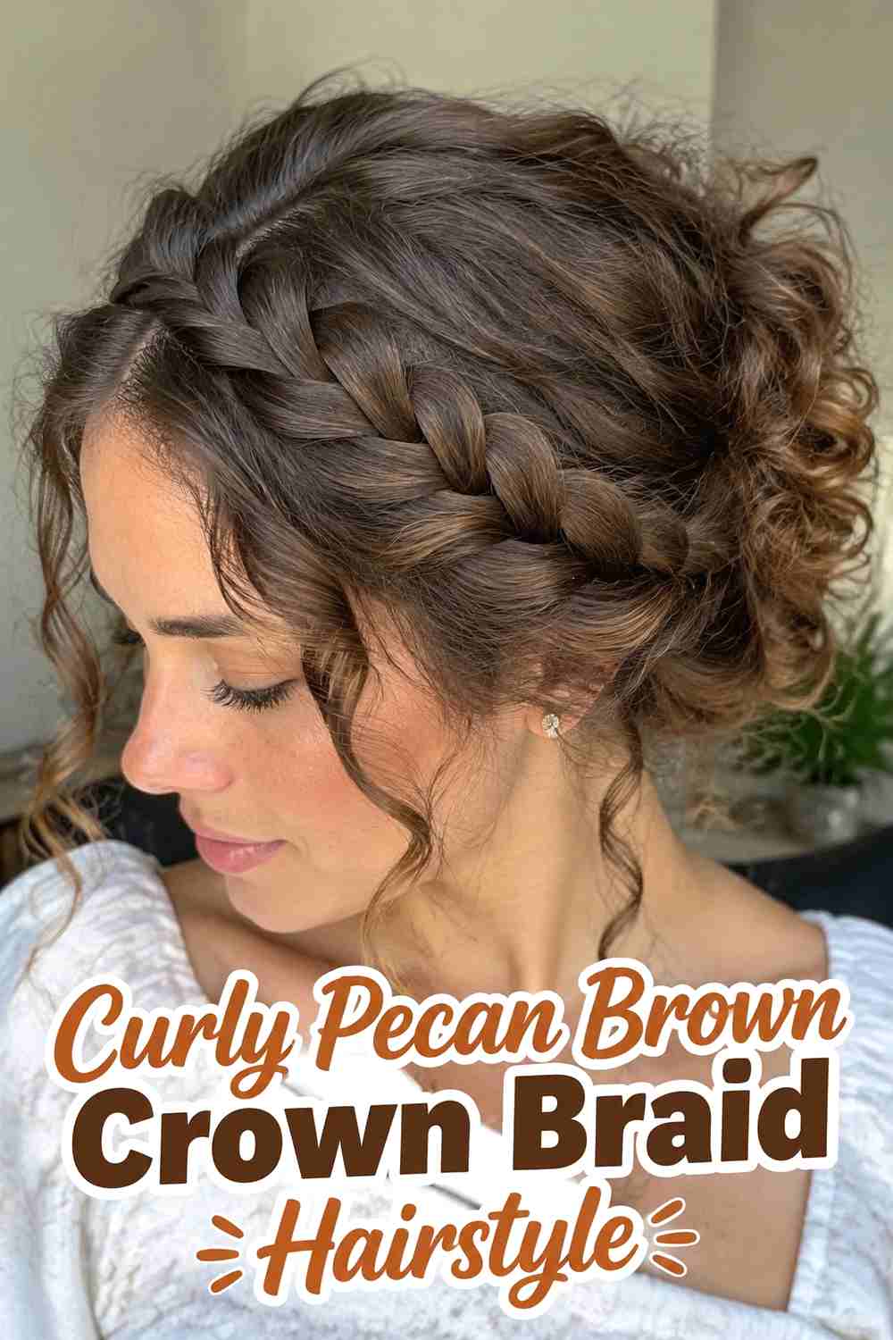 5. Curly Pecan Brown Crown Braid Hairstyle