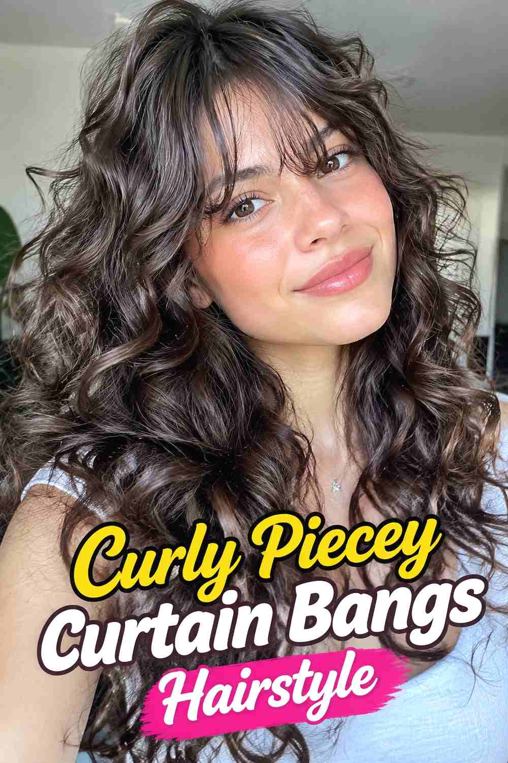 7. Curly Piecey Curtain Bangs Hairstyle