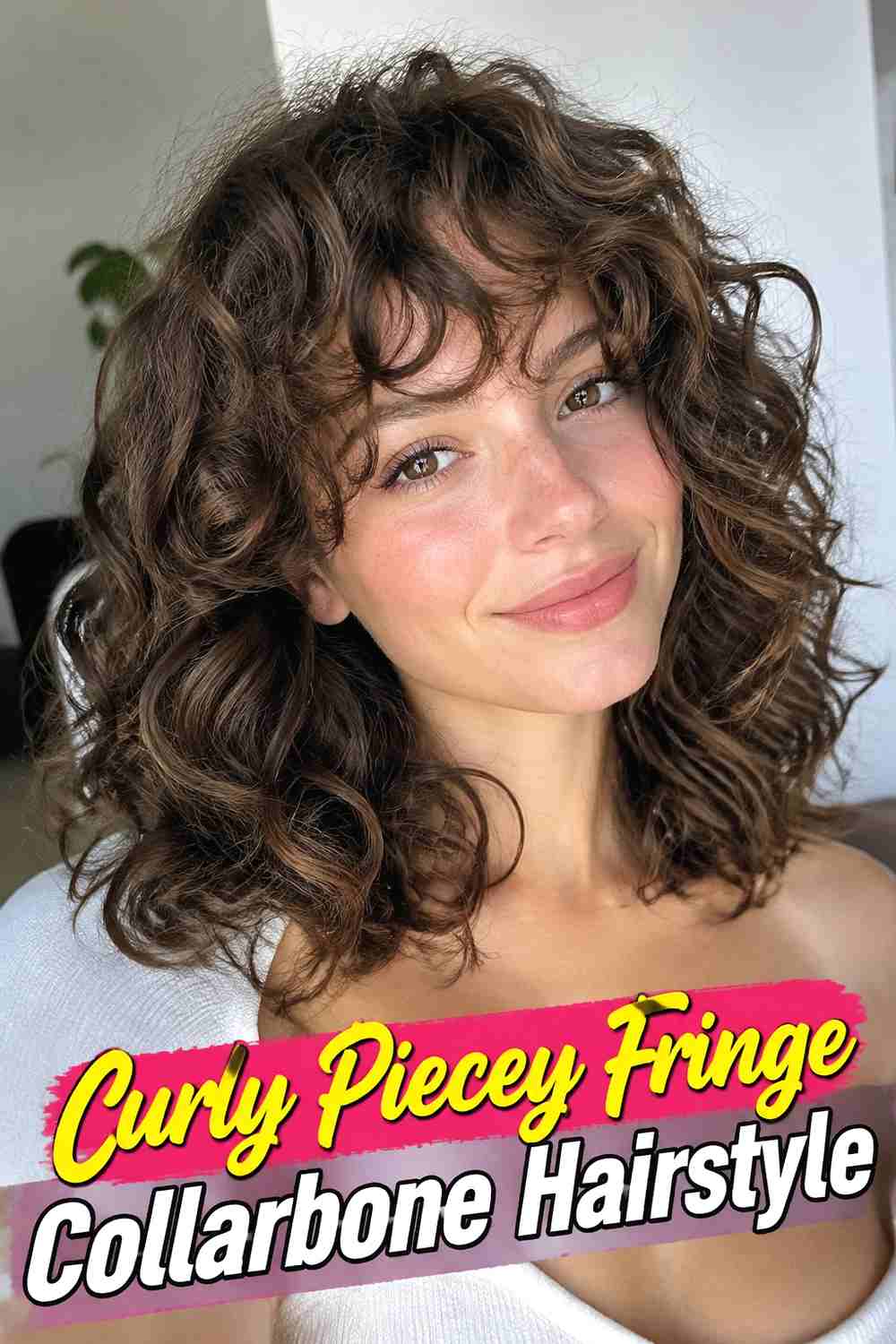6. Curly Piecey Fringe Collarbone Hairstyle