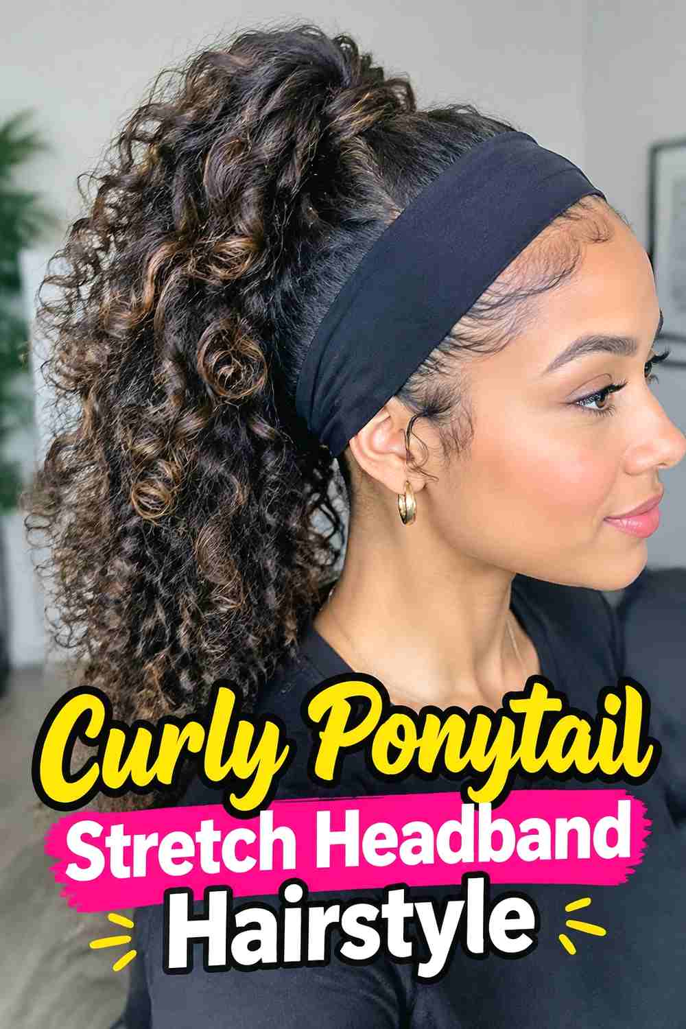 15. Curly Ponytail Stretch Headband Hairstyle