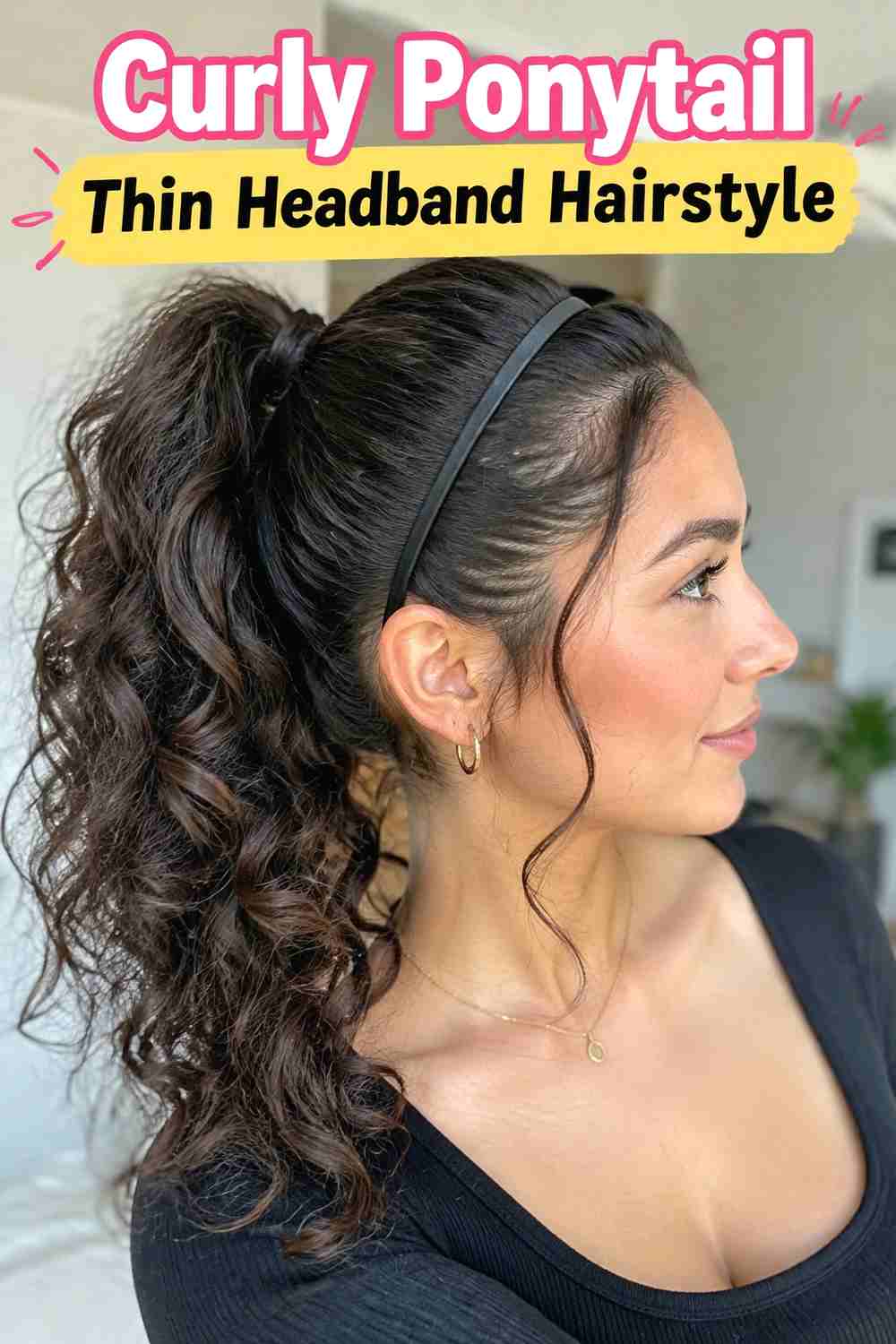 11. Curly Ponytail Thin Headband Hairstyle