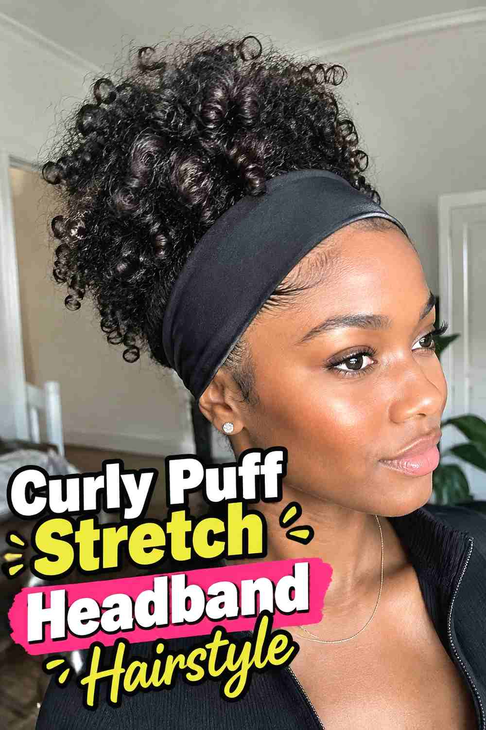 4. Curly Puff Stretch Headband Hairstyle