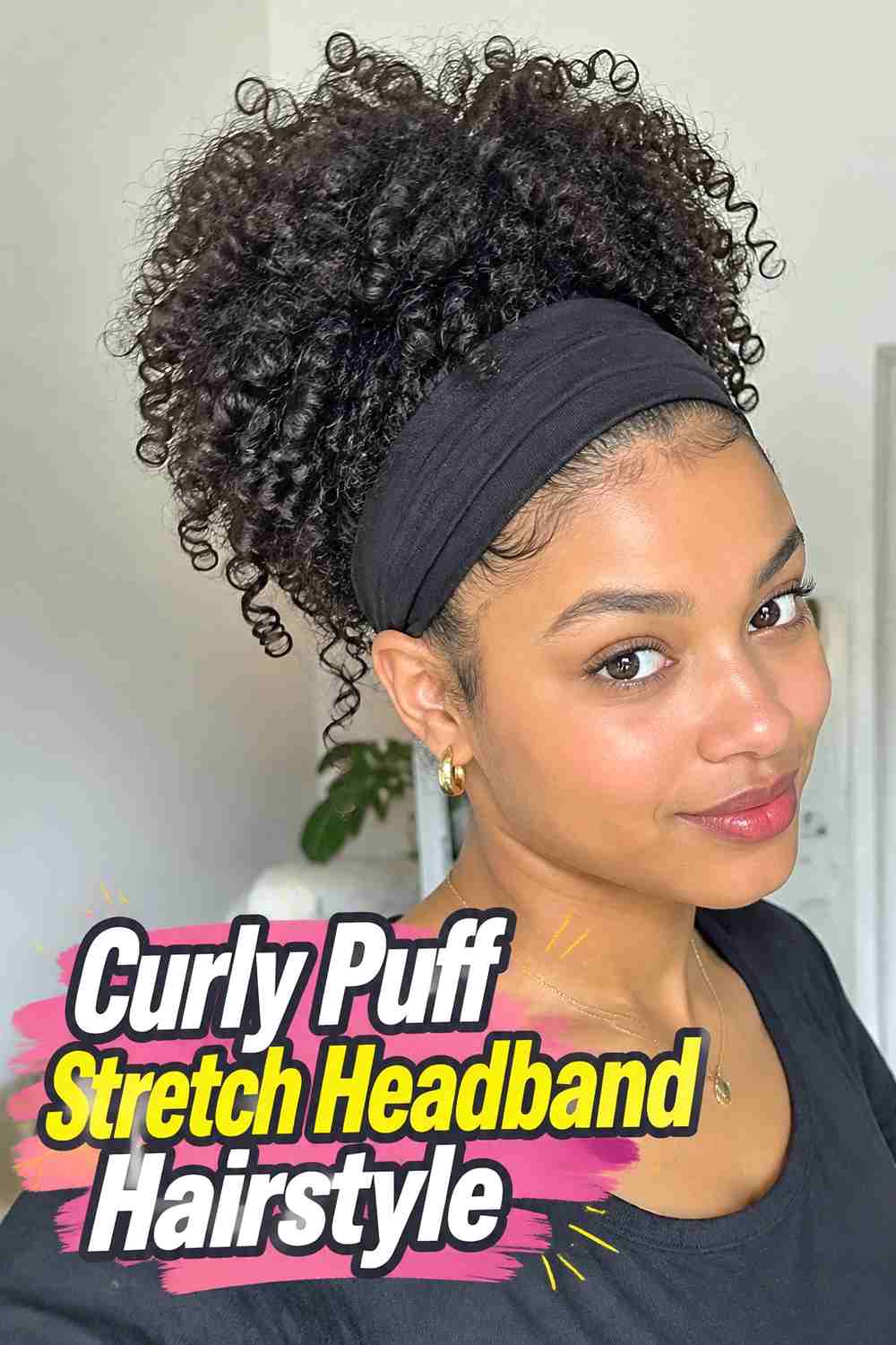 3. Curly Puff Stretch Headband Hairstyle