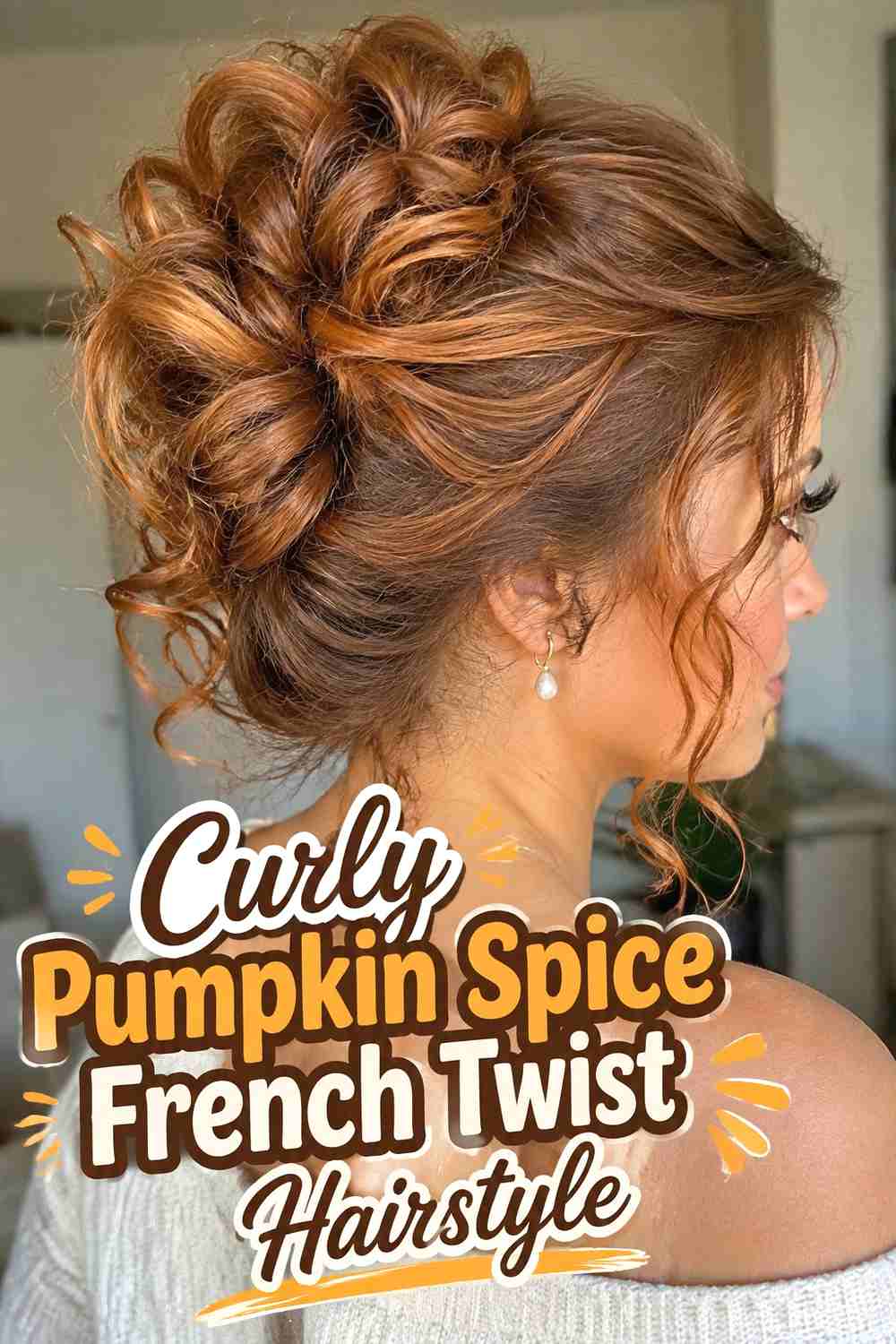 9. Curly Pumpkin Spice French Twist Hairstyle