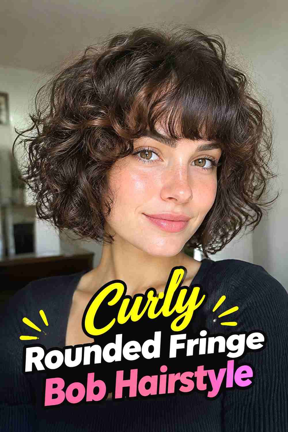 9. Curly Rounded Fringe Bob Hairstyle
