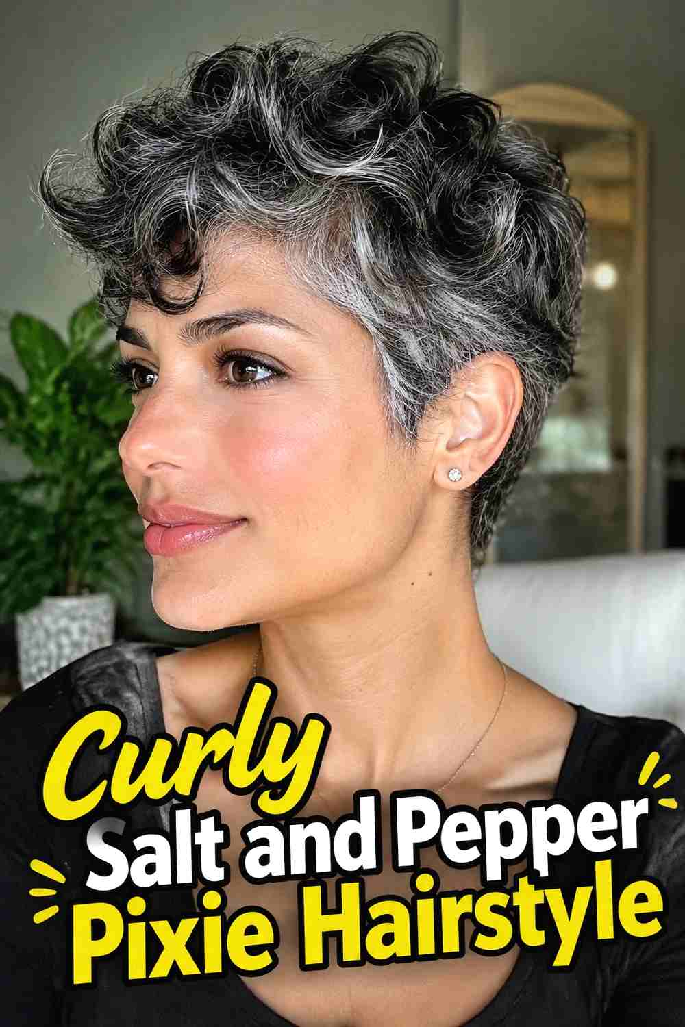 8. Curly Salt And Pepper Pixie Hairstyle