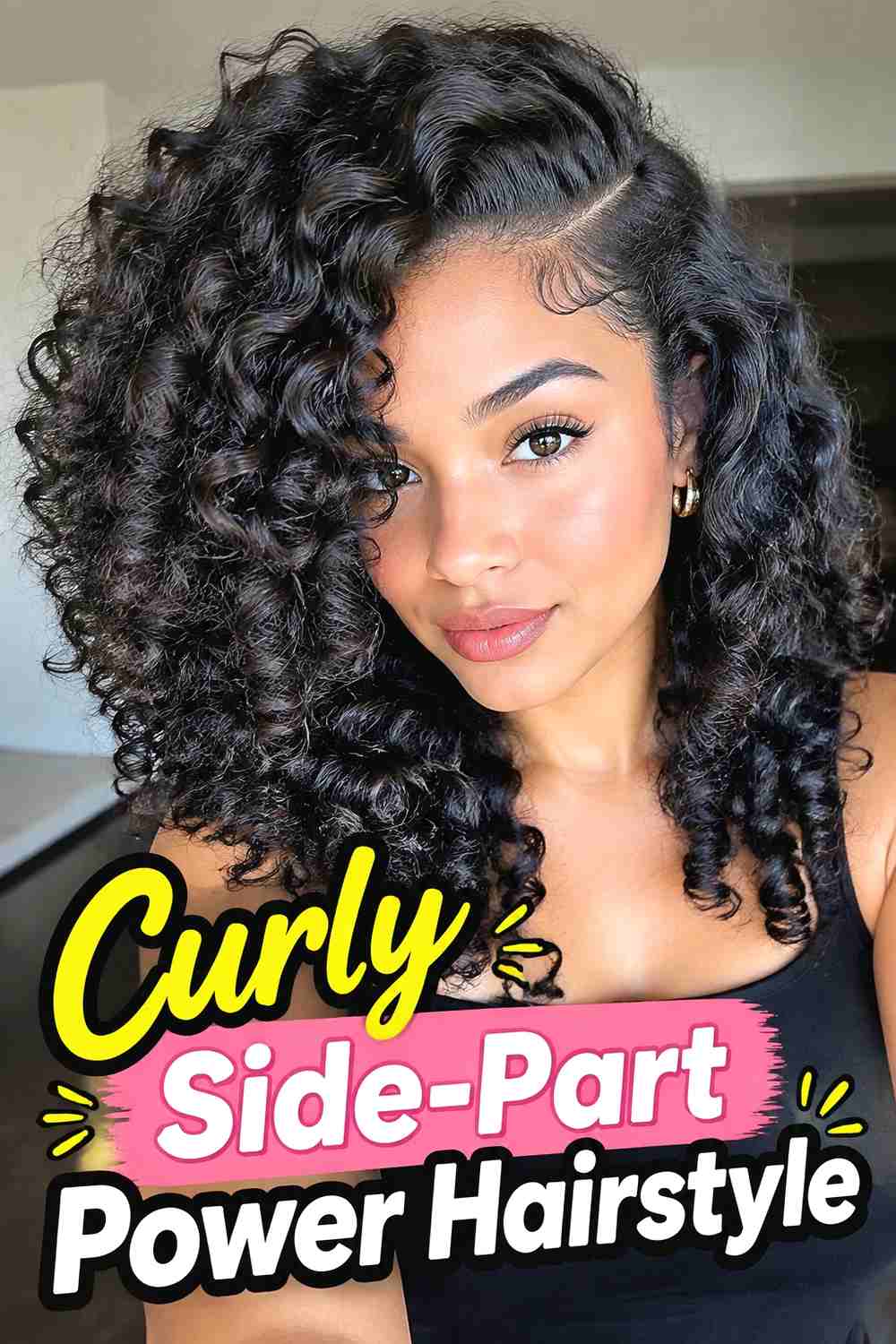 8. Curly Side Part Power Hairstyle