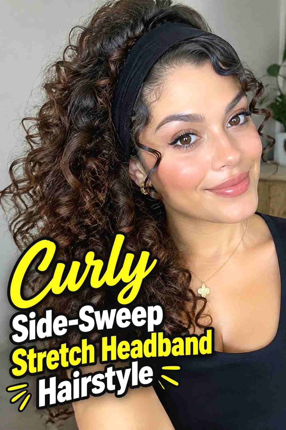 12. Curly Side Sweep Stretch Headband Hairstyle