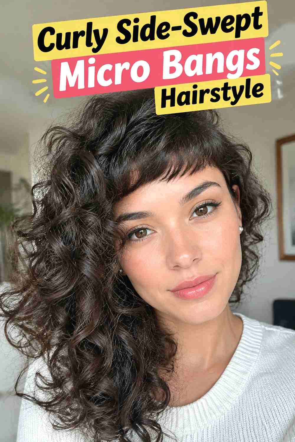 7. Curly Side Swept Micro Bangs Hairstyle