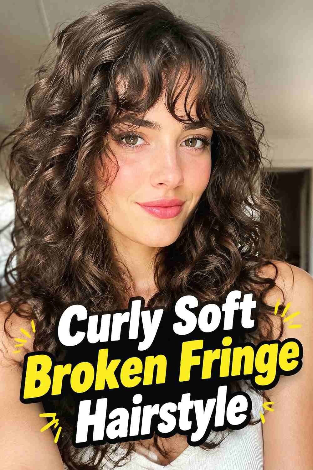7. Curly Soft Broken Fringe Hairstyle