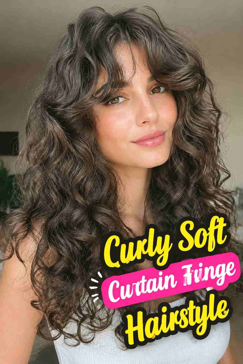 6. Curly Soft Curtain Fringe Hairstyle