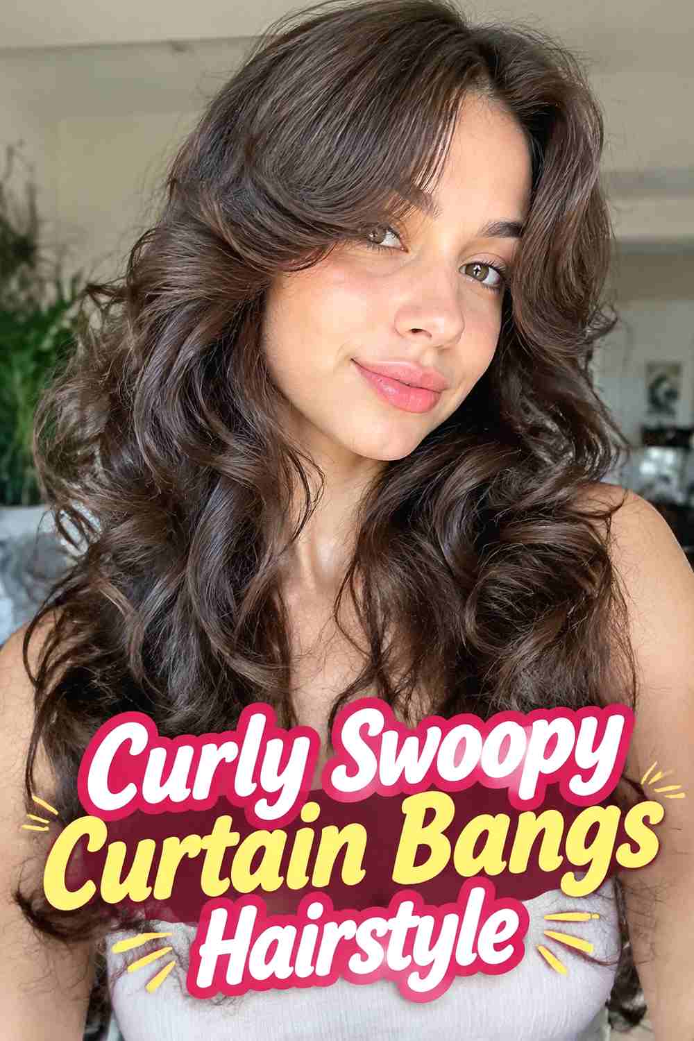 14. Curly Swoopy Curtain Bangs Hairstyle