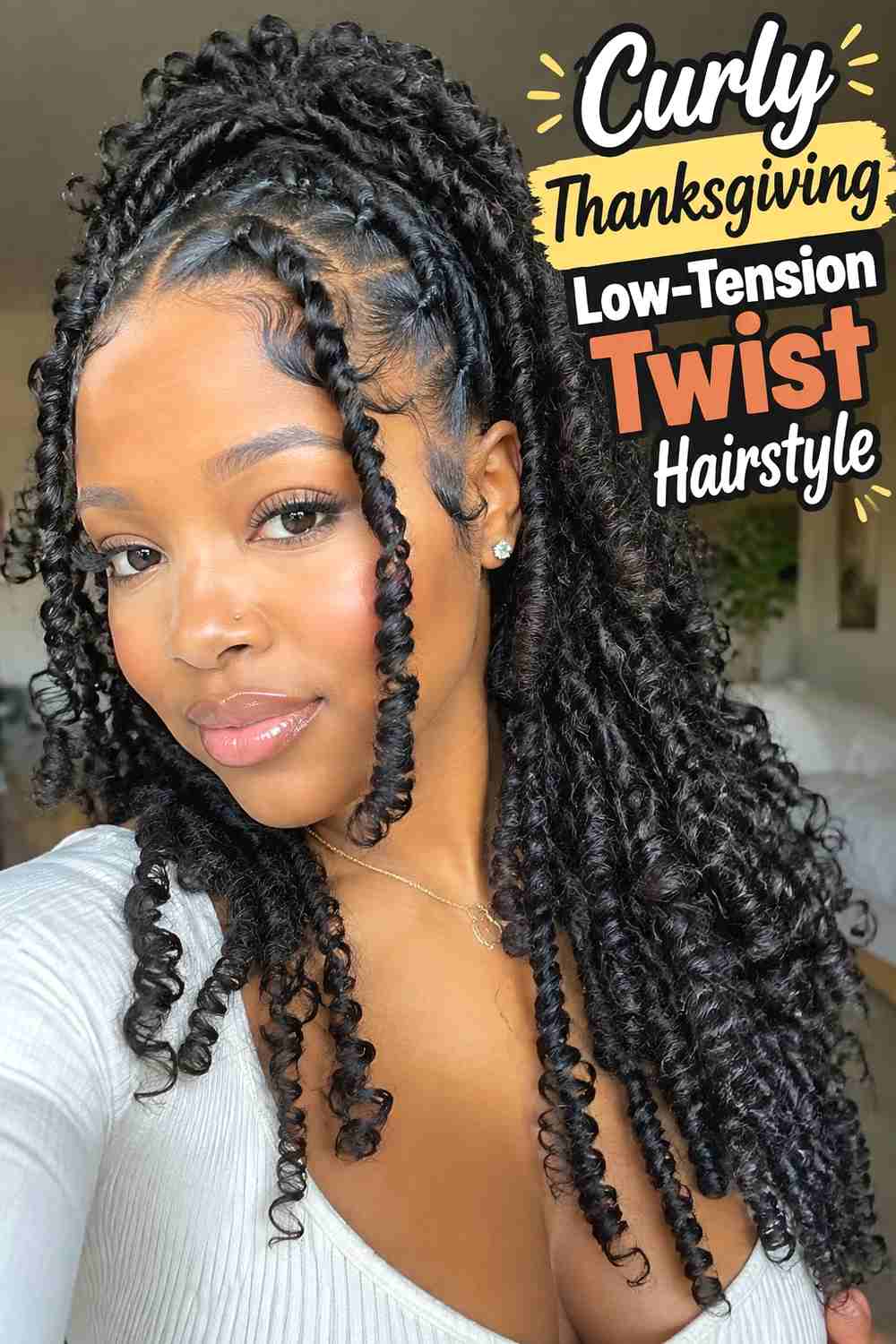 7. Curly Thanksgiving Low Tension Twist Hairstyle