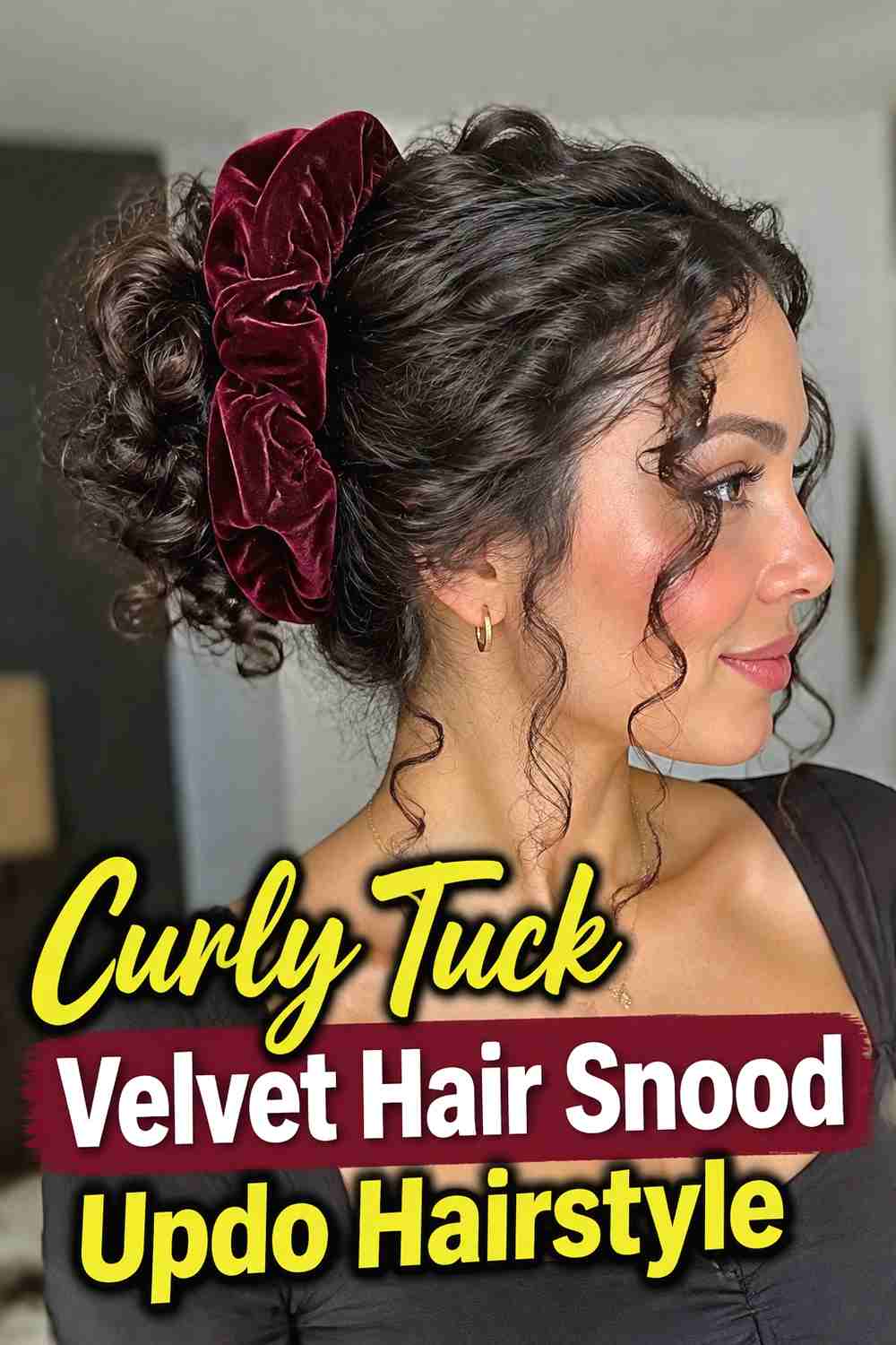 7. Curly Tuck Velvet Hair Snood Updo Hairstyle