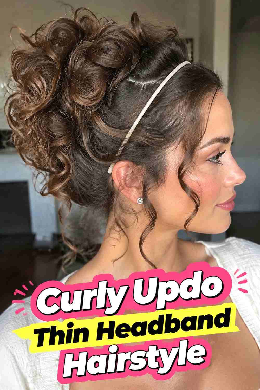 15. Curly Updo Thin Headband Hairstyle