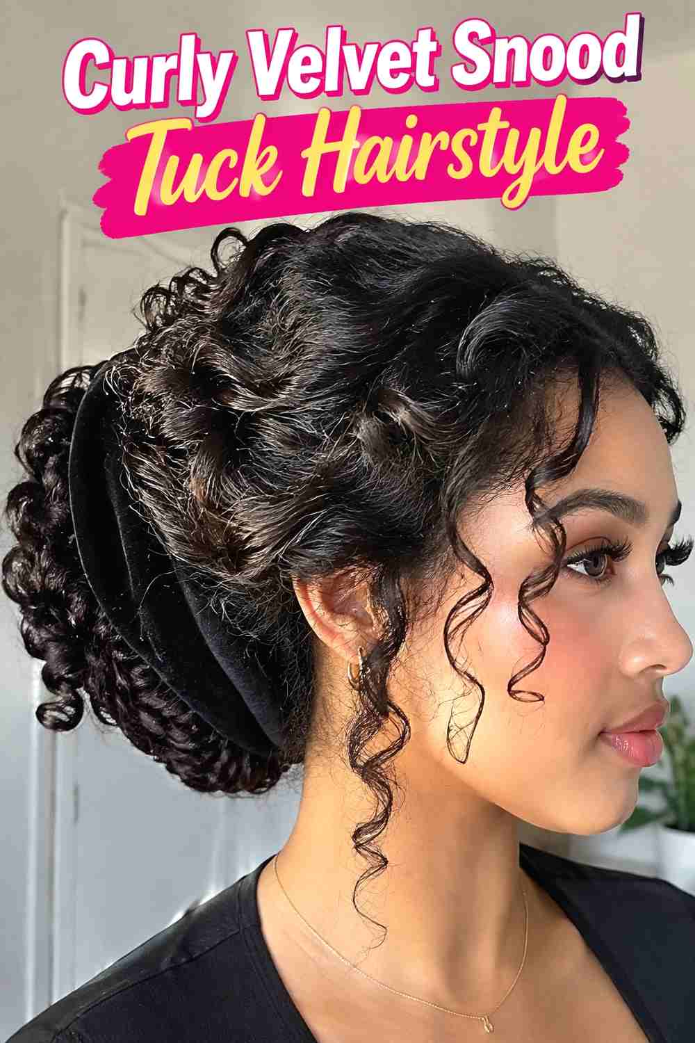 9. Curly Velvet Snood Tuck Hairstyle