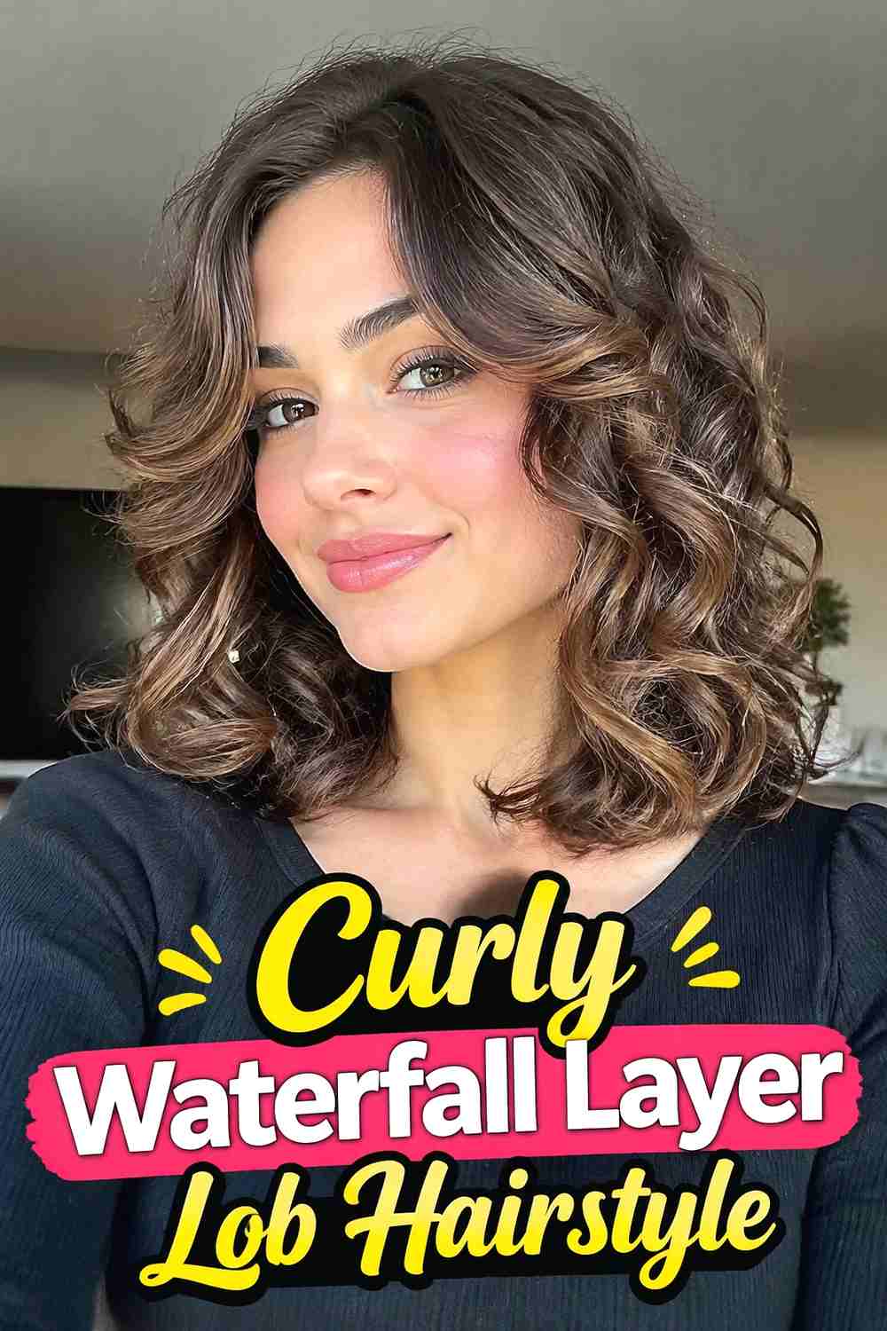 10. Curly Waterfall Layer Lob Hairstyle
