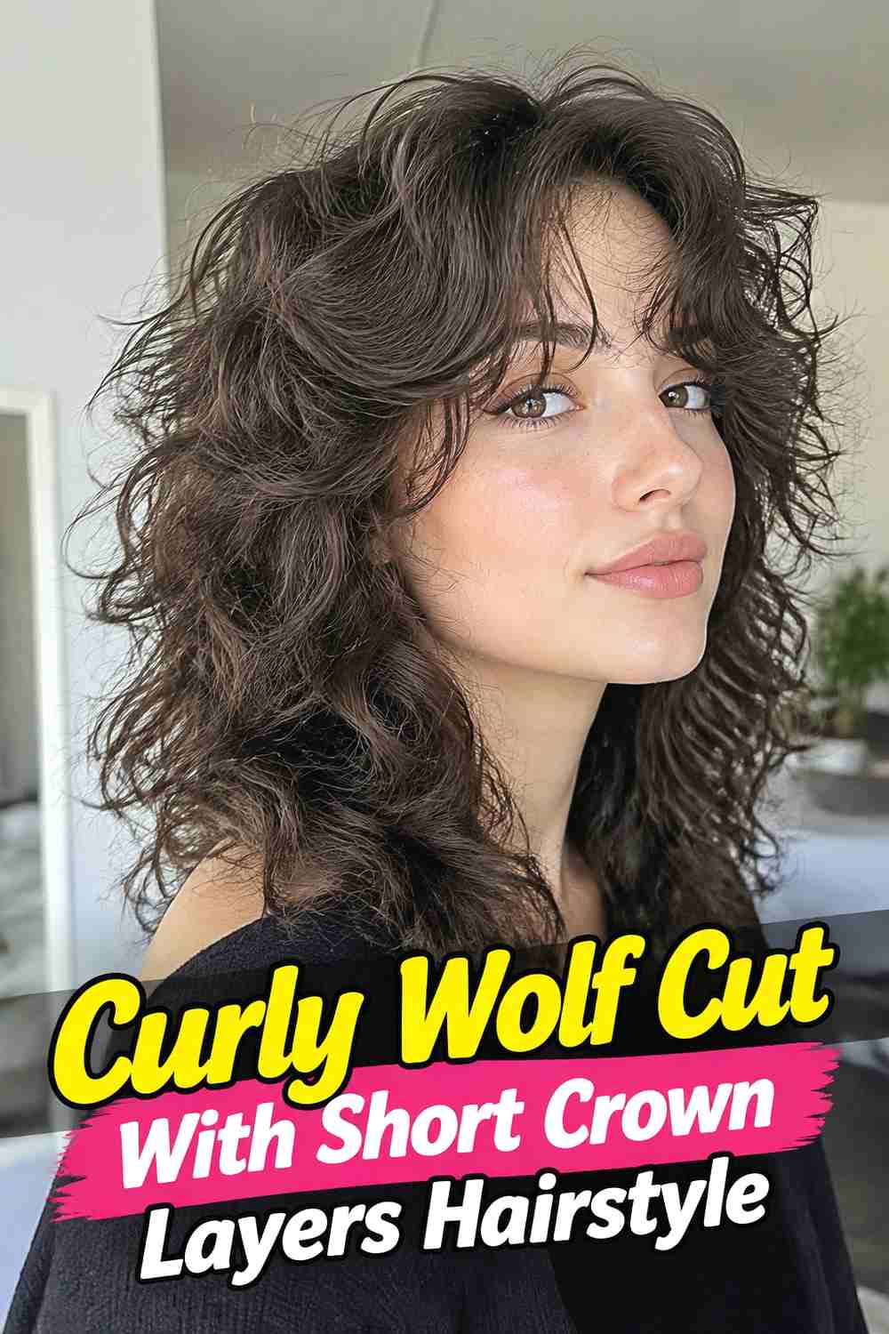 12. Curly Wolf Cut With Short Crown Layers Hairstyle