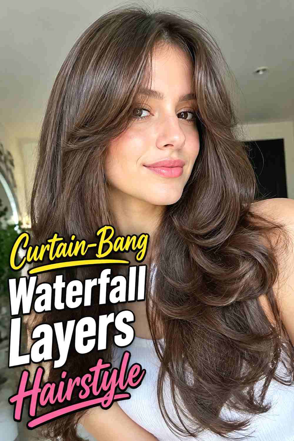 4. Curtain Bang Waterfall Layers Hairstyle