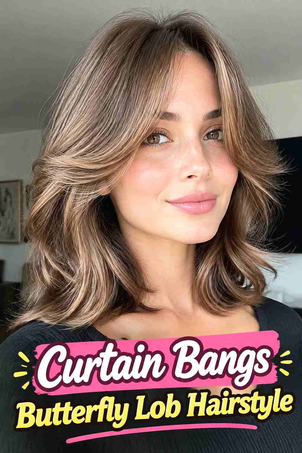 4. Curtain Bangs Butterfly Lob Hairstyle