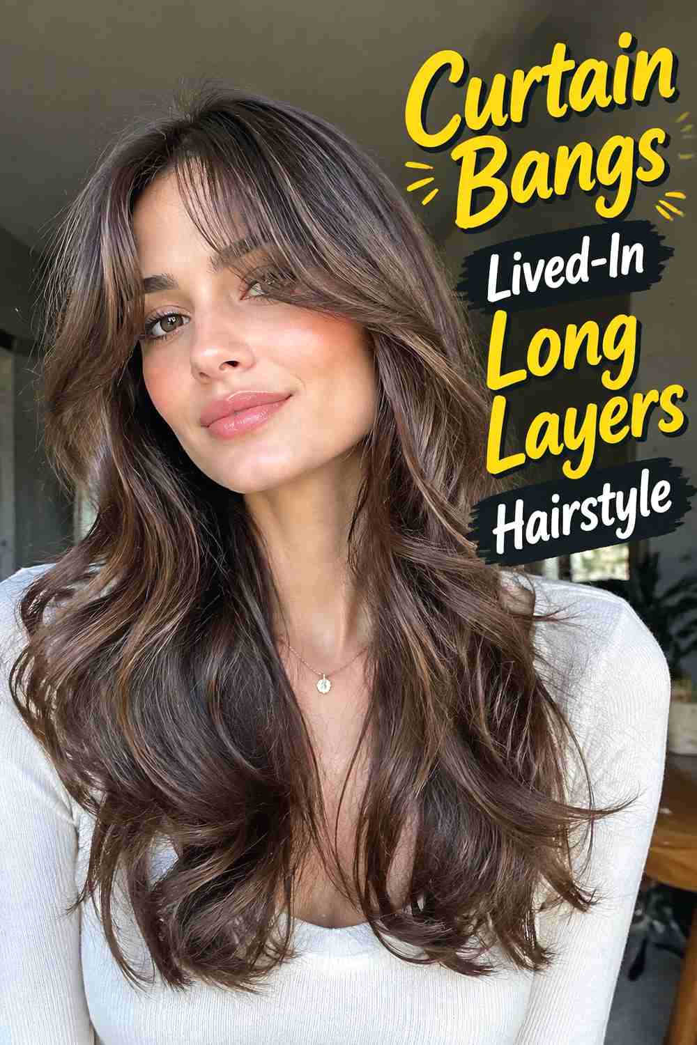 5. Curtain Bangs Lived In Long Layers Hairstyle