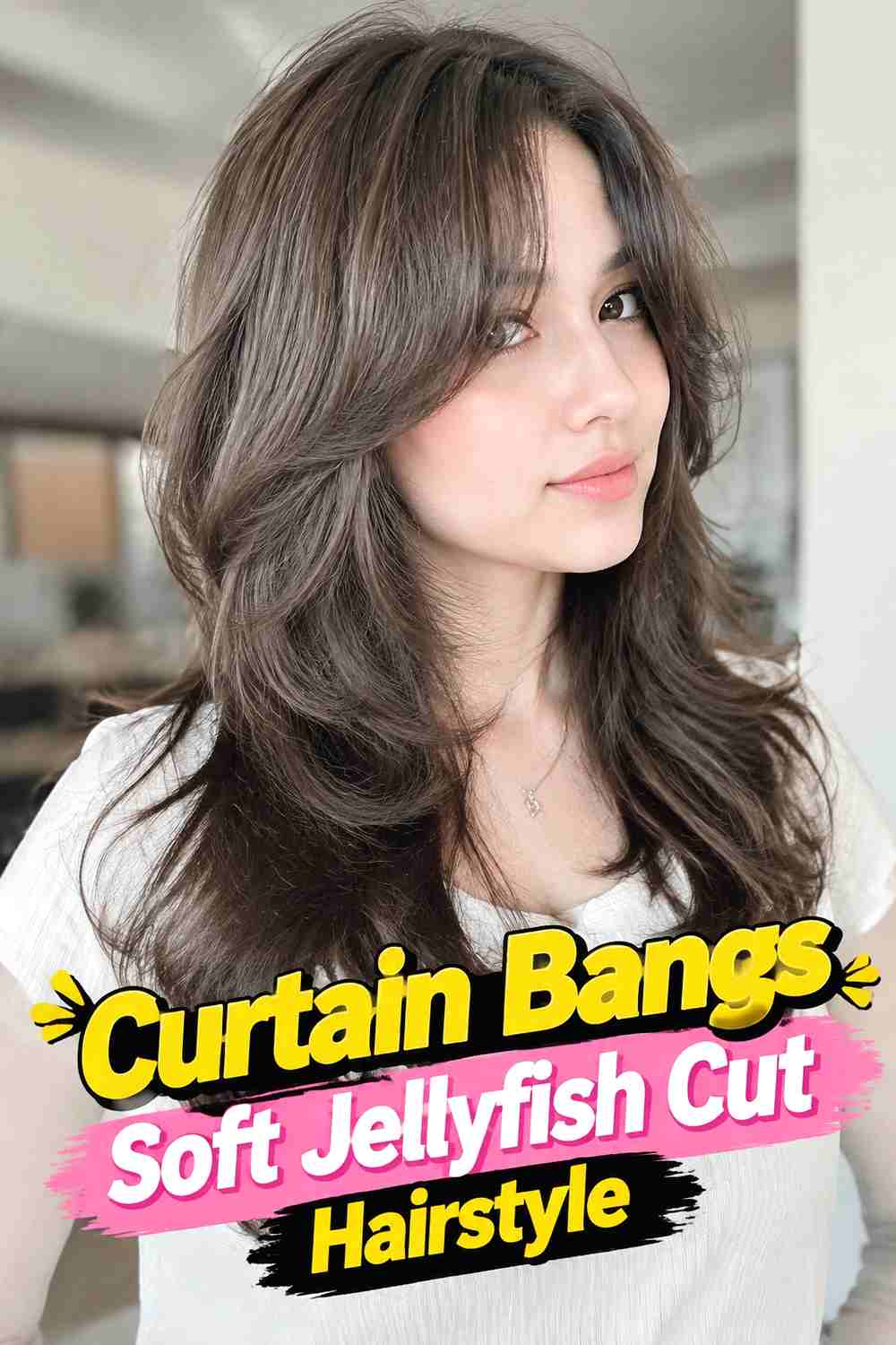 5. Curtain Bangs Soft Jellyfish Cut Hairstyle