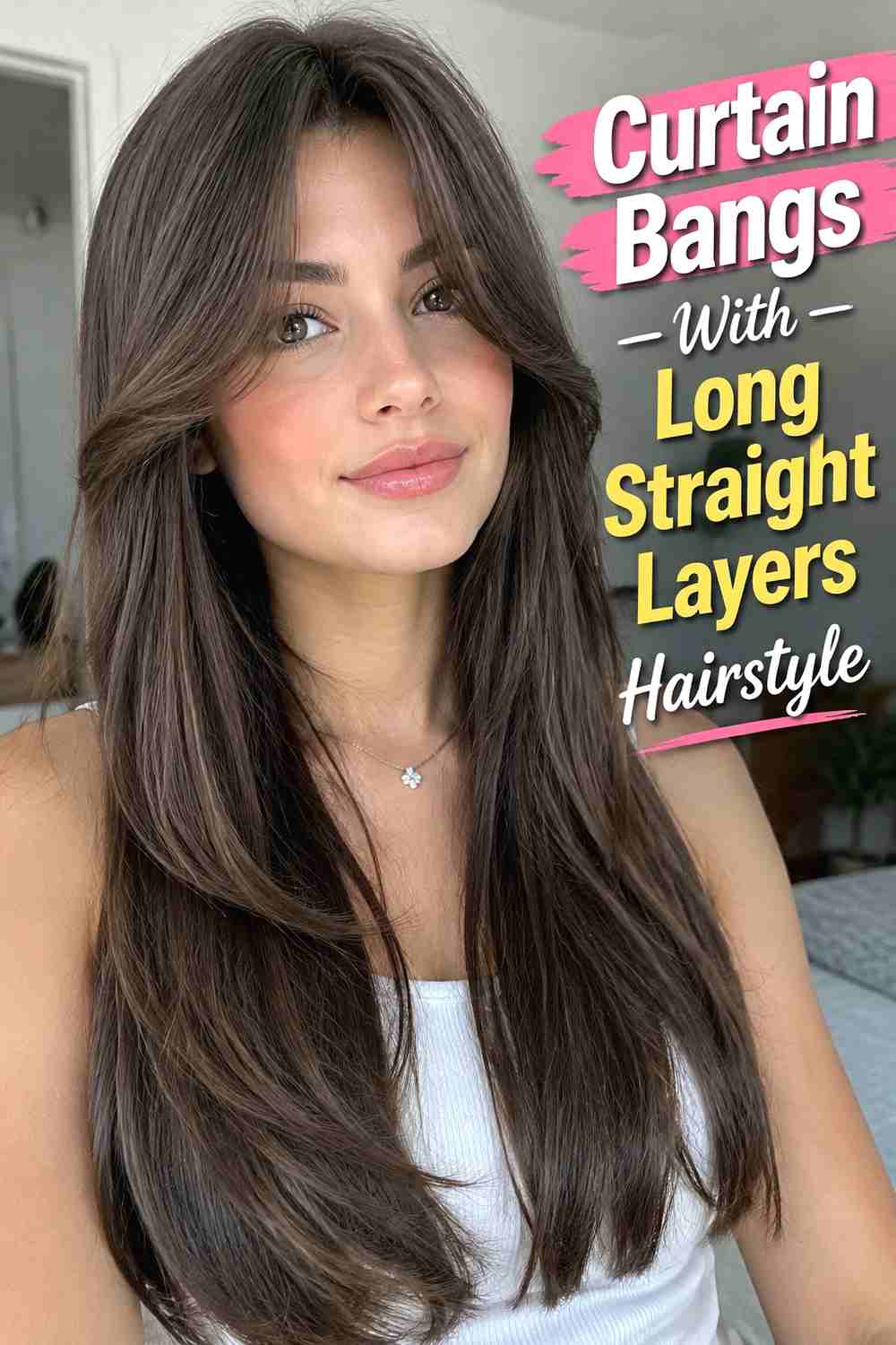 18. Curtain Bangs With Long Straight Layers Hairstyle