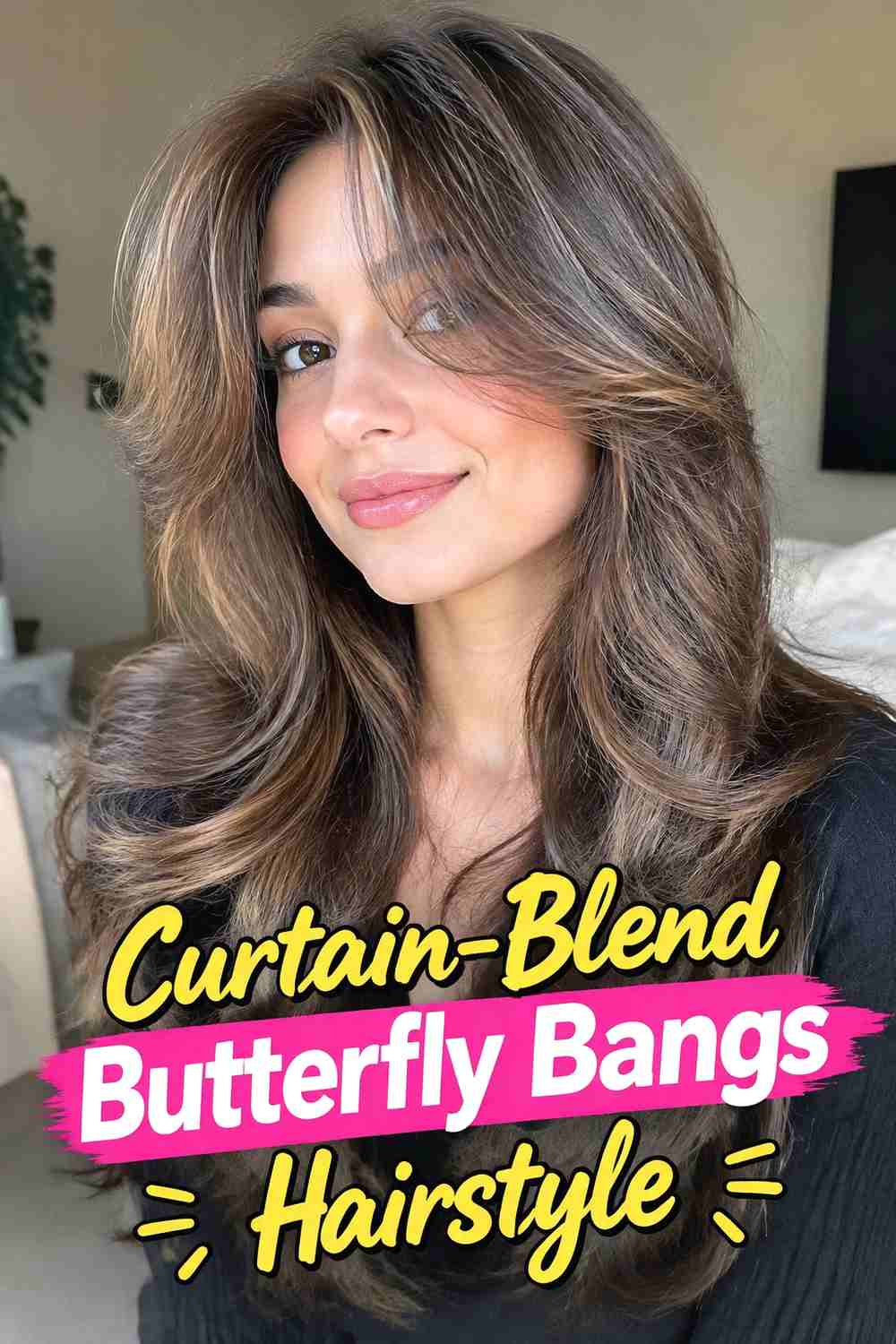 3. Curtain Blend Butterfly Bangs Hairstyle