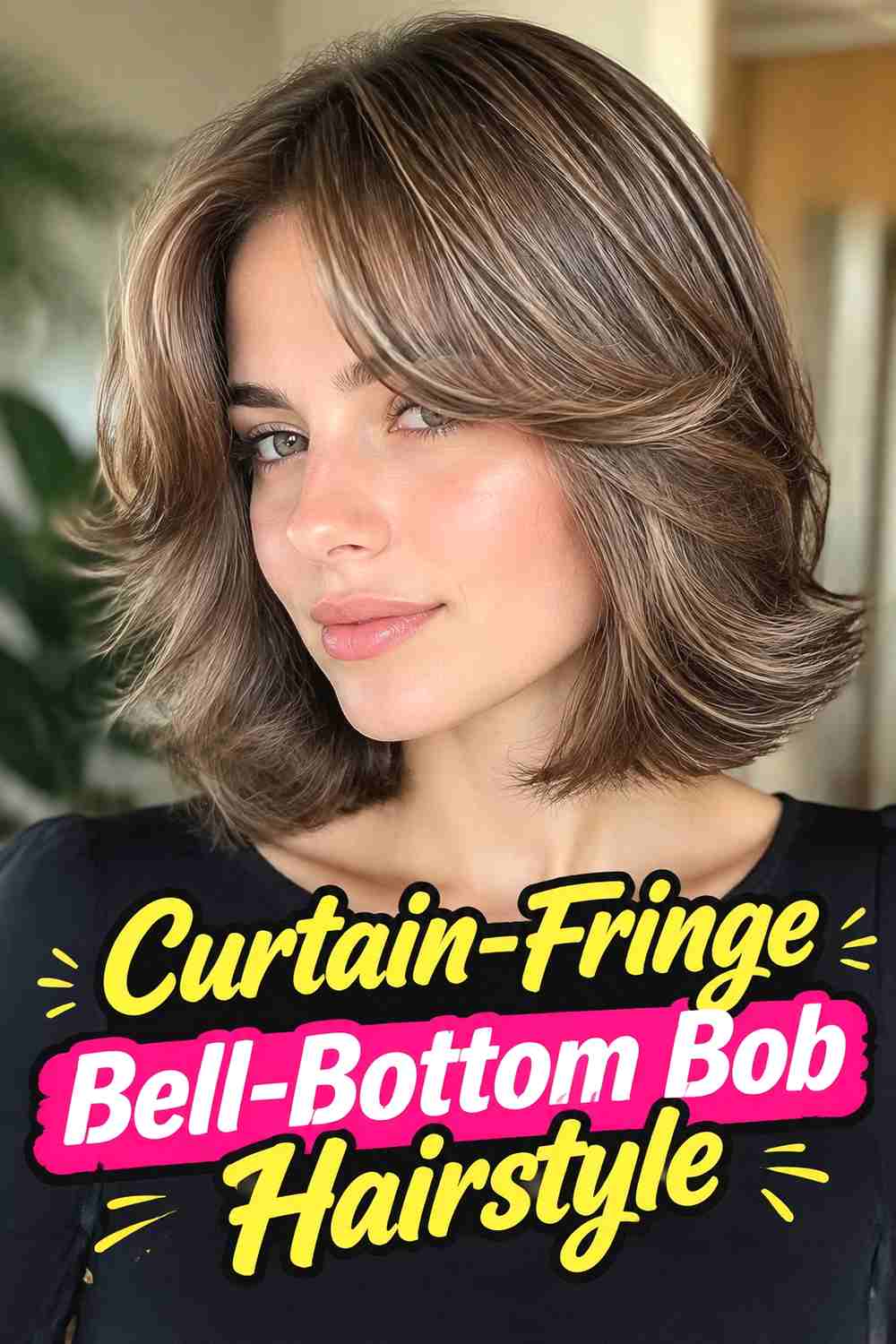9. Curtain Fringe Bell Bottom Bob Hairstyle